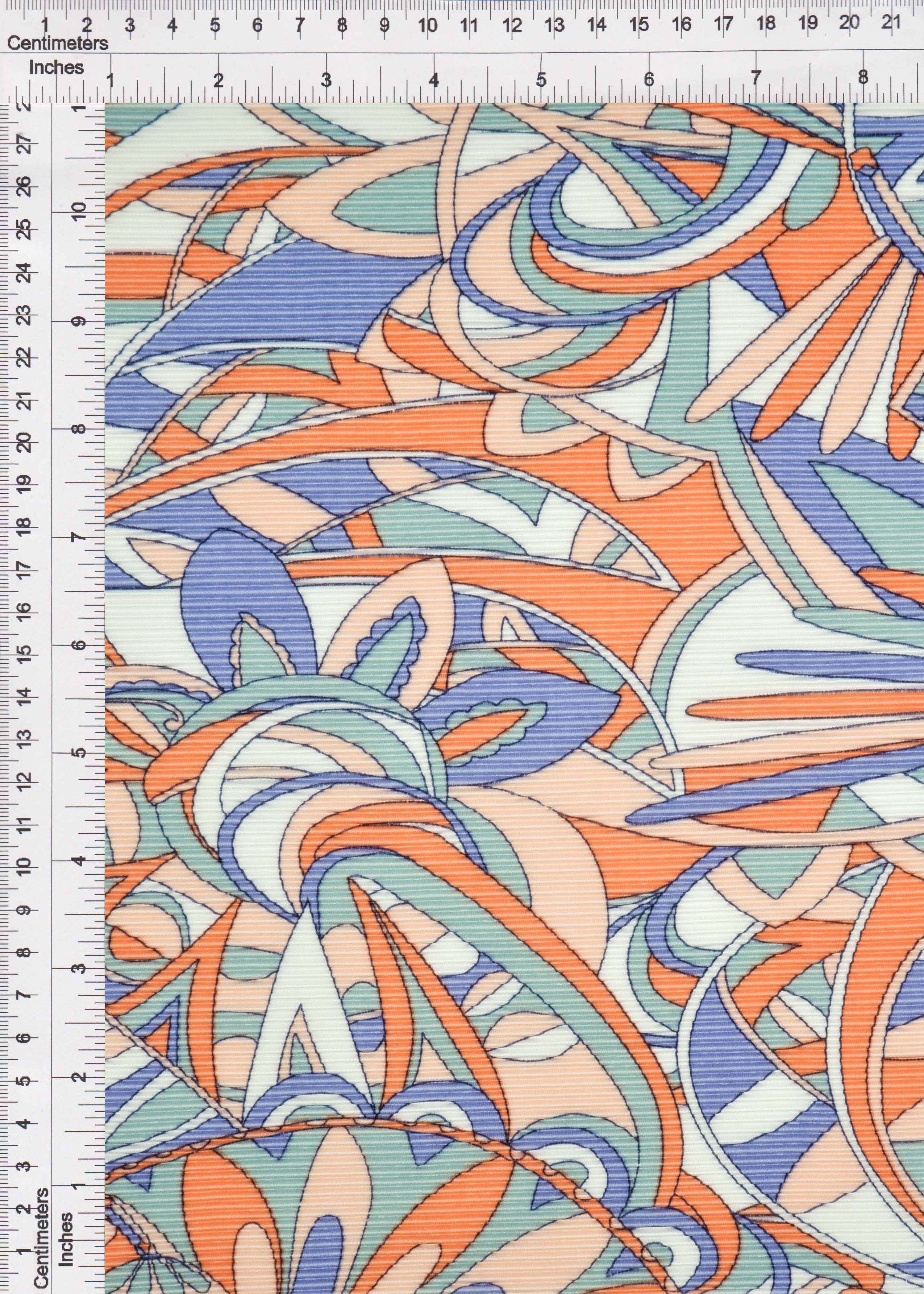 KNT3696-MS11052 ORANGE MULTI BLOUSE BODRE BODYSUIT BOTTOMS DRESS GEOMETRIC INTERLOCK KNIT PANTS PLEATED POLYESTER PRINT SKIRTS STRETCH TOPS