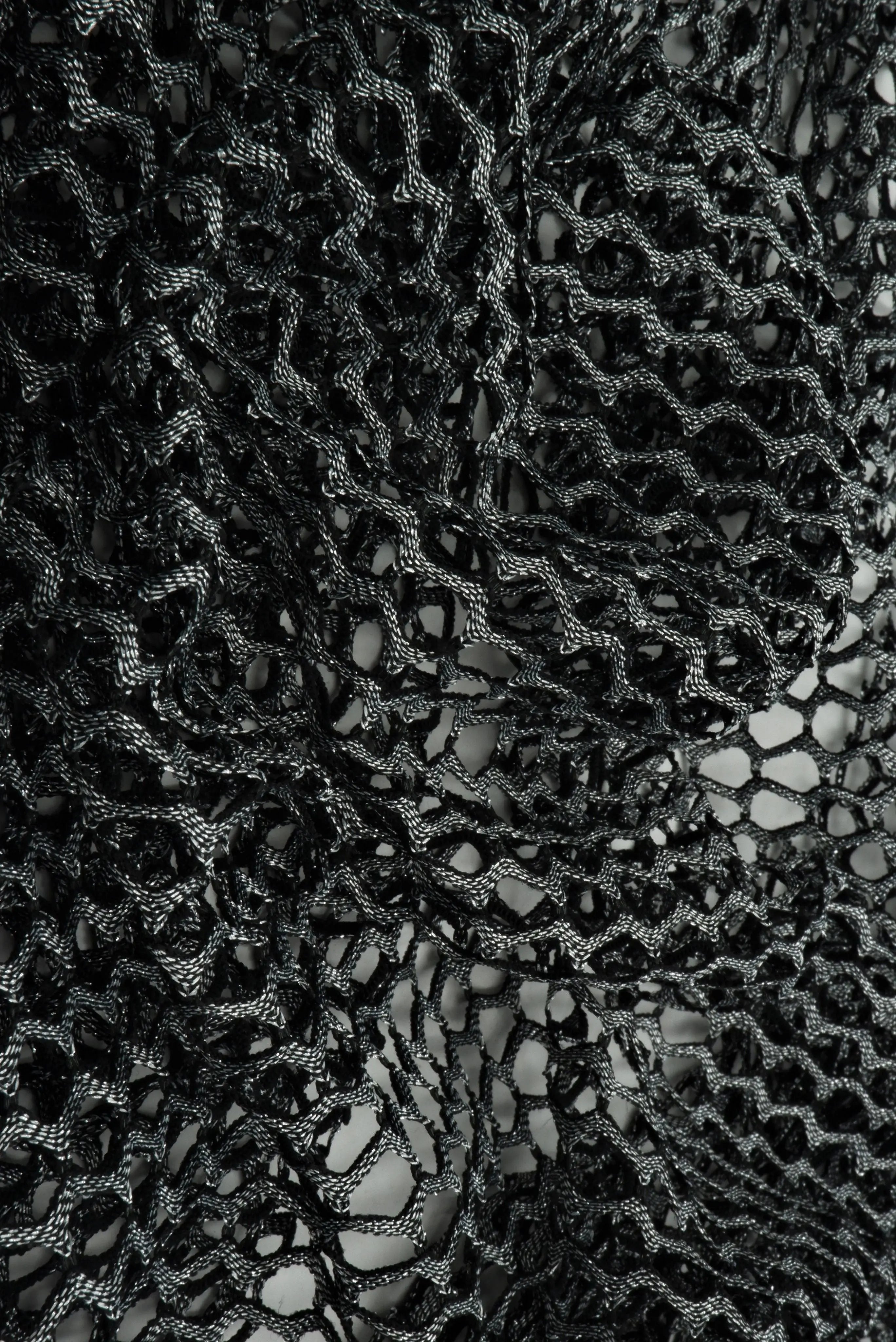 MESH-4467 BLK/SILVER BLACK BLOUSE BODYSUIT CAMI FLOCKING LOUNGEWEAR LUREX MESH NO-PRINT POLYESTER SILVER SOLID SPANDEX STRETCH TOPS TUNICS