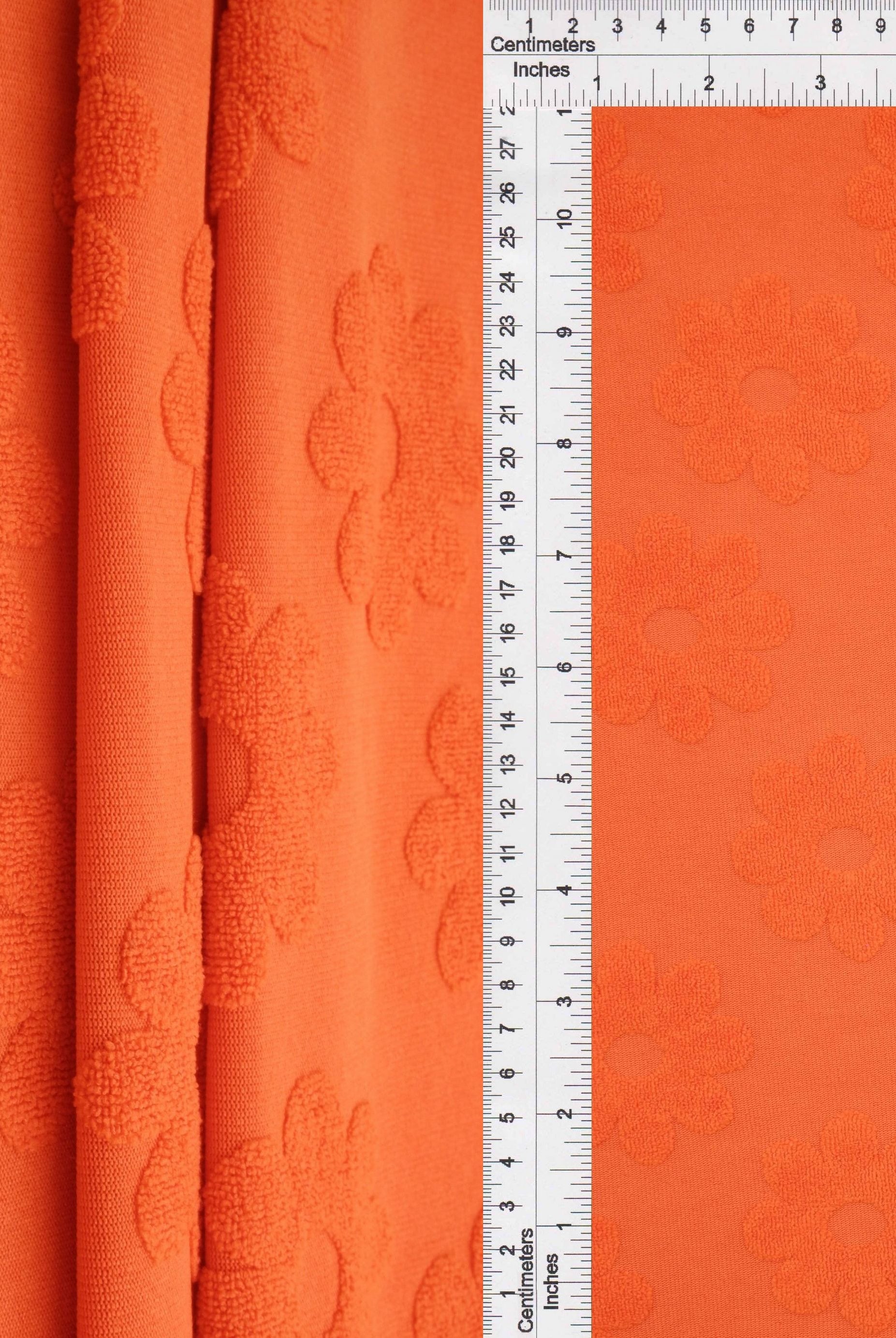 JACQ-4480 ORANGE BOTTOMS DAISY FLOWER DRESS GEOMETRIC JACQUARD KNIT LIVERPOOL ORANGE OUTERWEAR PANTS POLYESTER SKIRTS SOLID SPANDEX STRETCH SWEATER TOPS