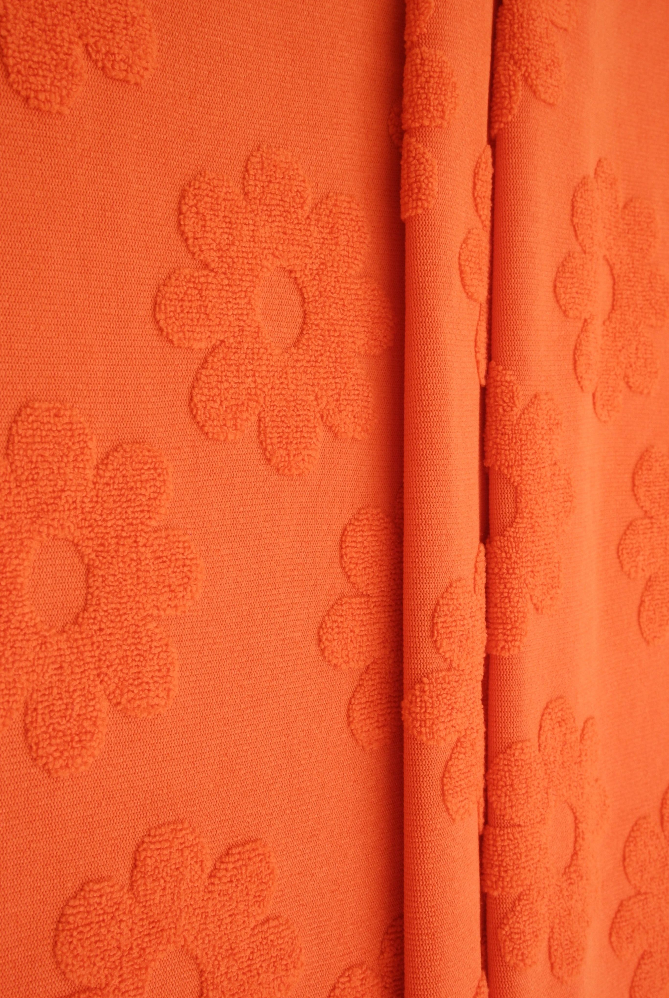 JACQ-4480 ORANGE BOTTOMS DAISY FLOWER DRESS GEOMETRIC JACQUARD KNIT LIVERPOOL ORANGE OUTERWEAR PANTS POLYESTER SKIRTS SOLID SPANDEX STRETCH SWEATER TOPS