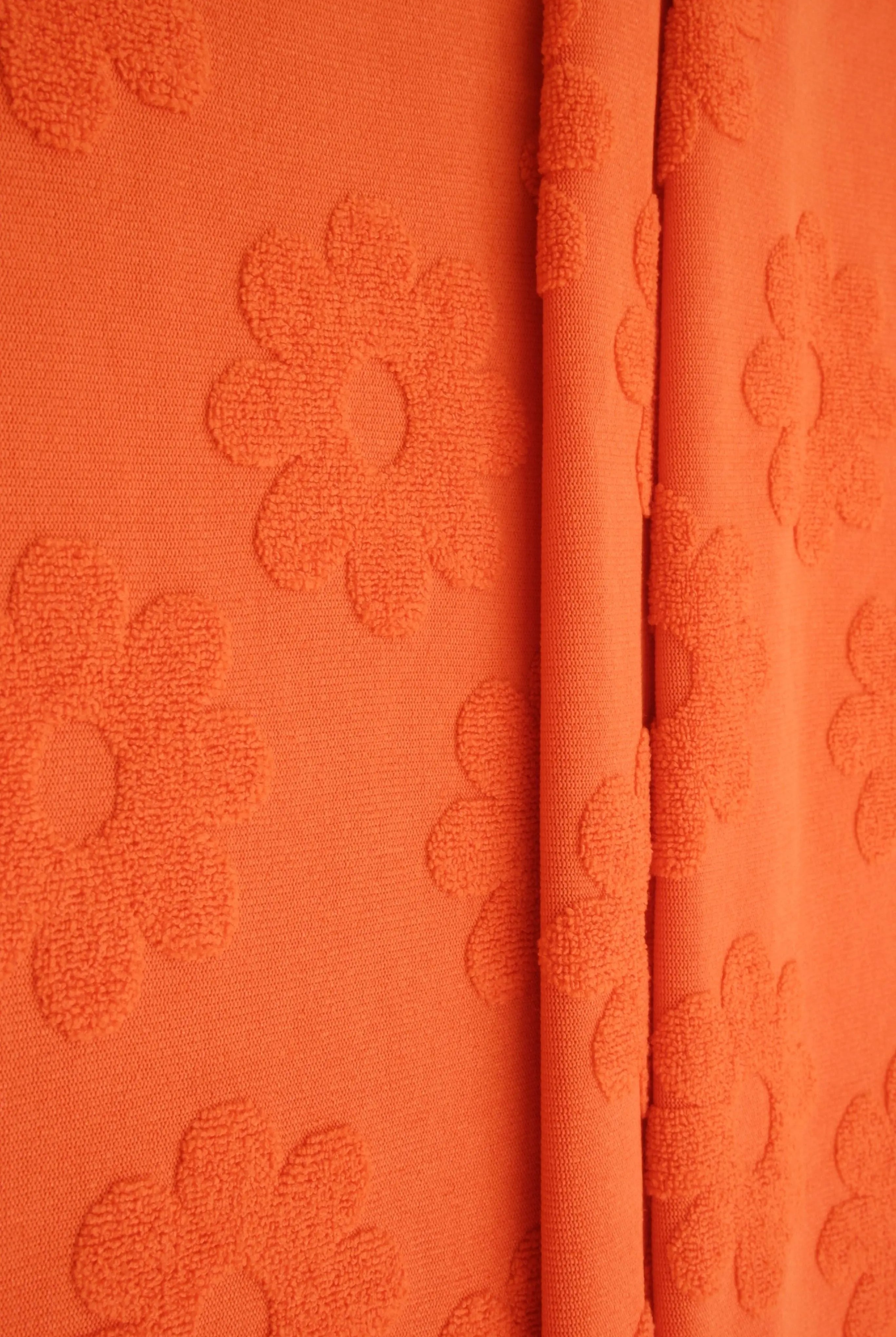 JACQ-4480 ORANGE BOTTOMS DAISY FLOWER DRESS GEOMETRIC JACQUARD KNIT LIVERPOOL ORANGE OUTERWEAR PANTS POLYESTER SKIRTS SOLID SPANDEX STRETCH SWEATER TOPS