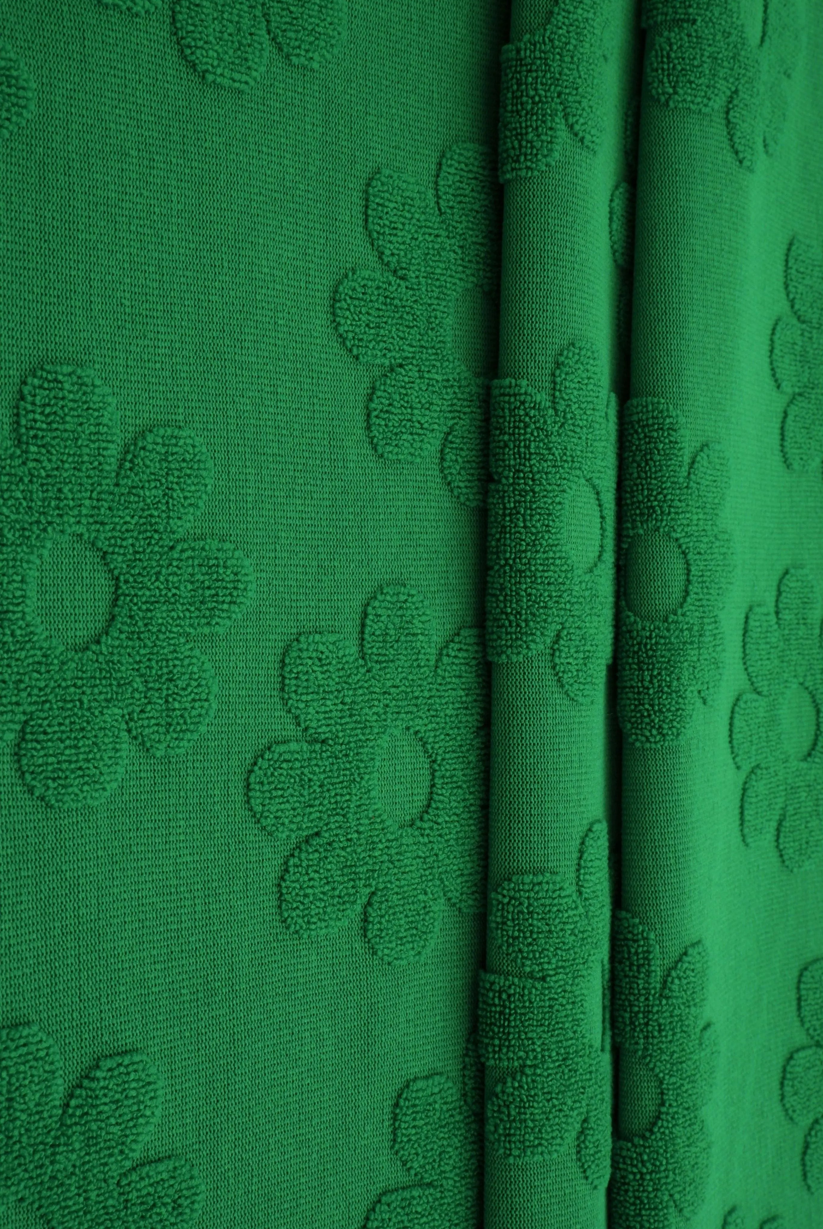 JACQ-4480 GREEN BOTTOMS DAISY FLOWER DRESS GEOMETRIC GREEN JACQUARD KNIT LIVERPOOL OUTERWEAR PANTS POLYESTER SKIRTS SOLID SPANDEX STRETCH SWEATER TOPS