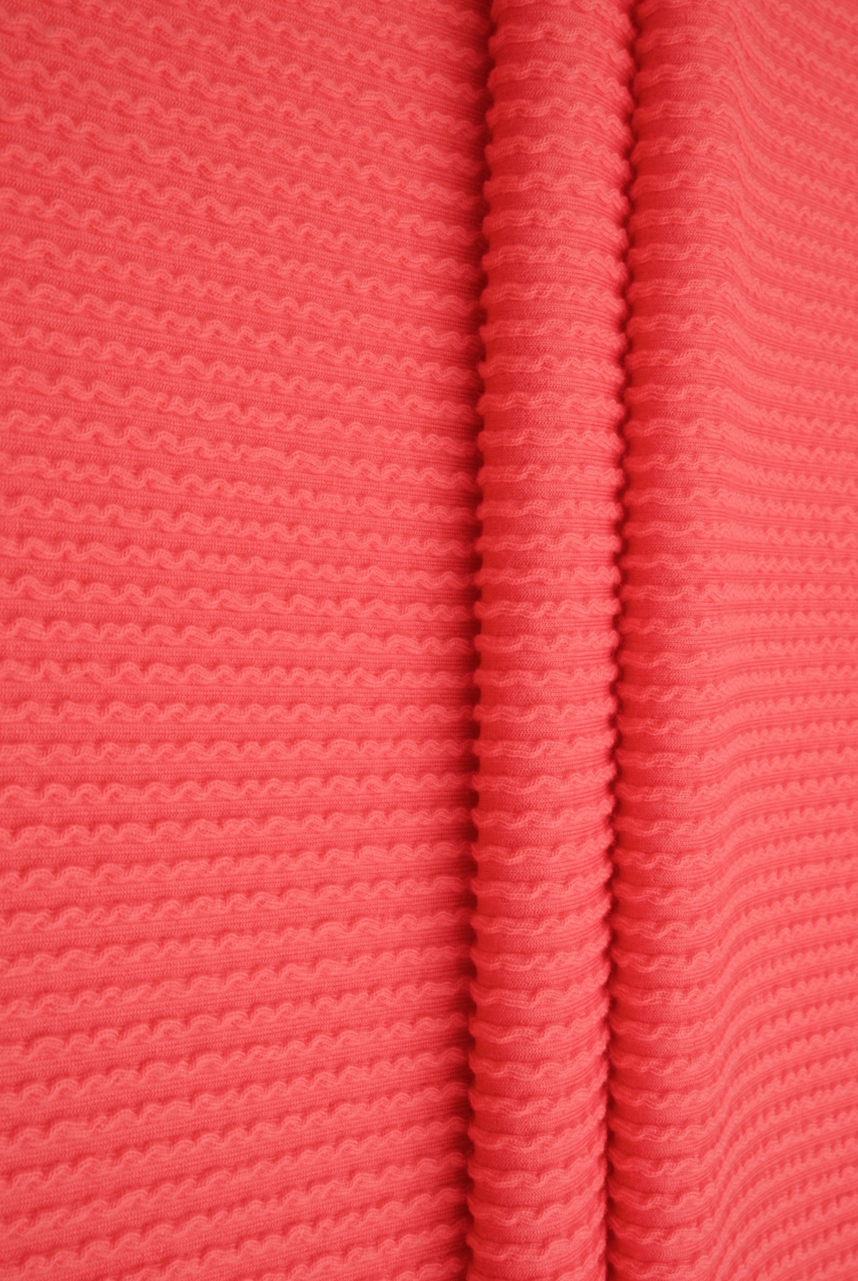 KNT4204 CORAL RED BIKER SHORTS BODYSUIT BOTTOMS DOUBLE KNIT DRESS NO-PRINT PANTS POLYESTER RAYON RED RIB SKIRTS SOLID SPANDEX STRETCH TOPS TUNICS URBAN