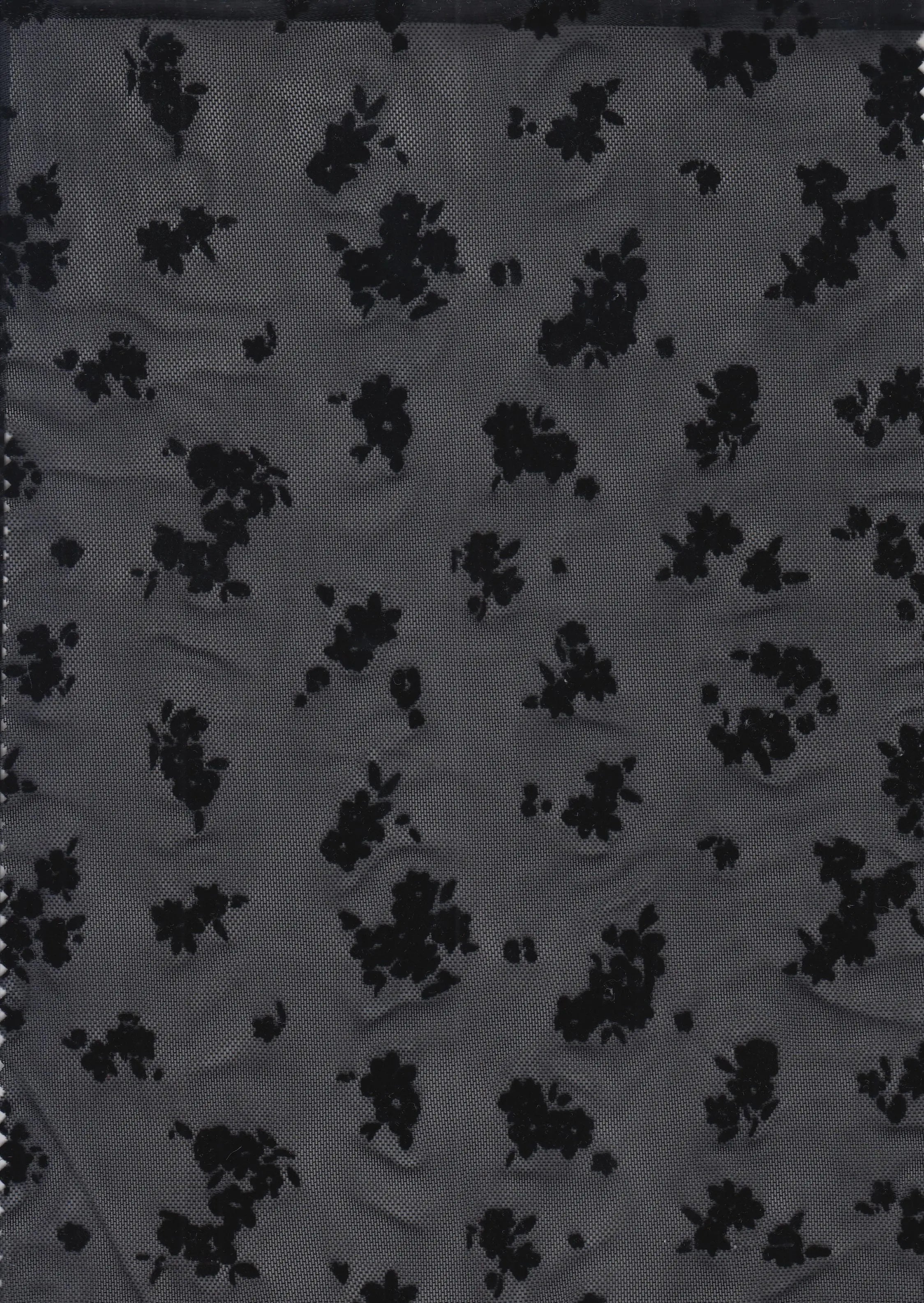 Black Floral Ditsy Flocking Mesh - FLOCK-MS11282
