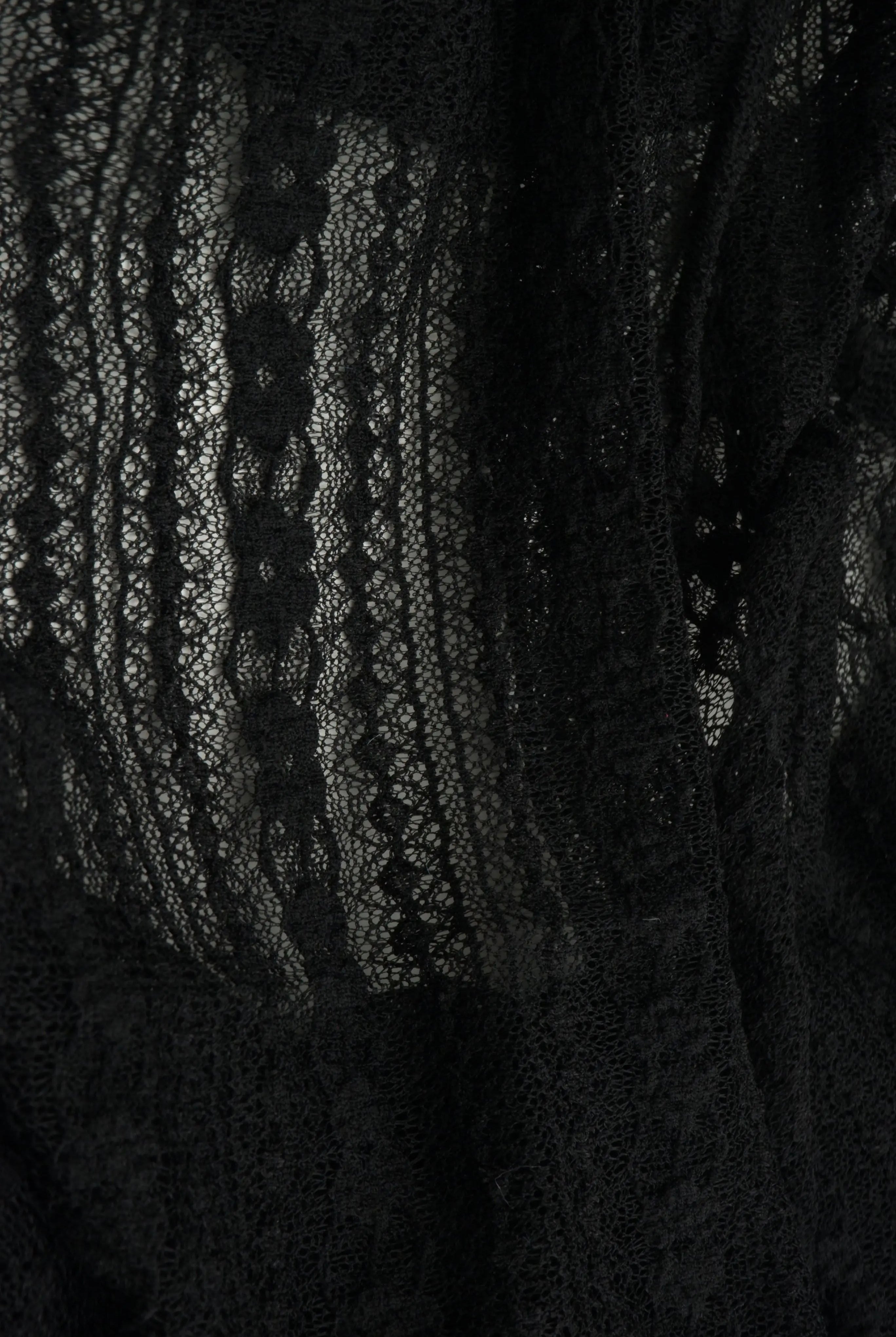 KNC-33537 BLACK BLACK BLOUSE DRESS FLOWER KNIT LACE NYLON SOLID SPANDEX STRIPE TEXTURE TUNICS