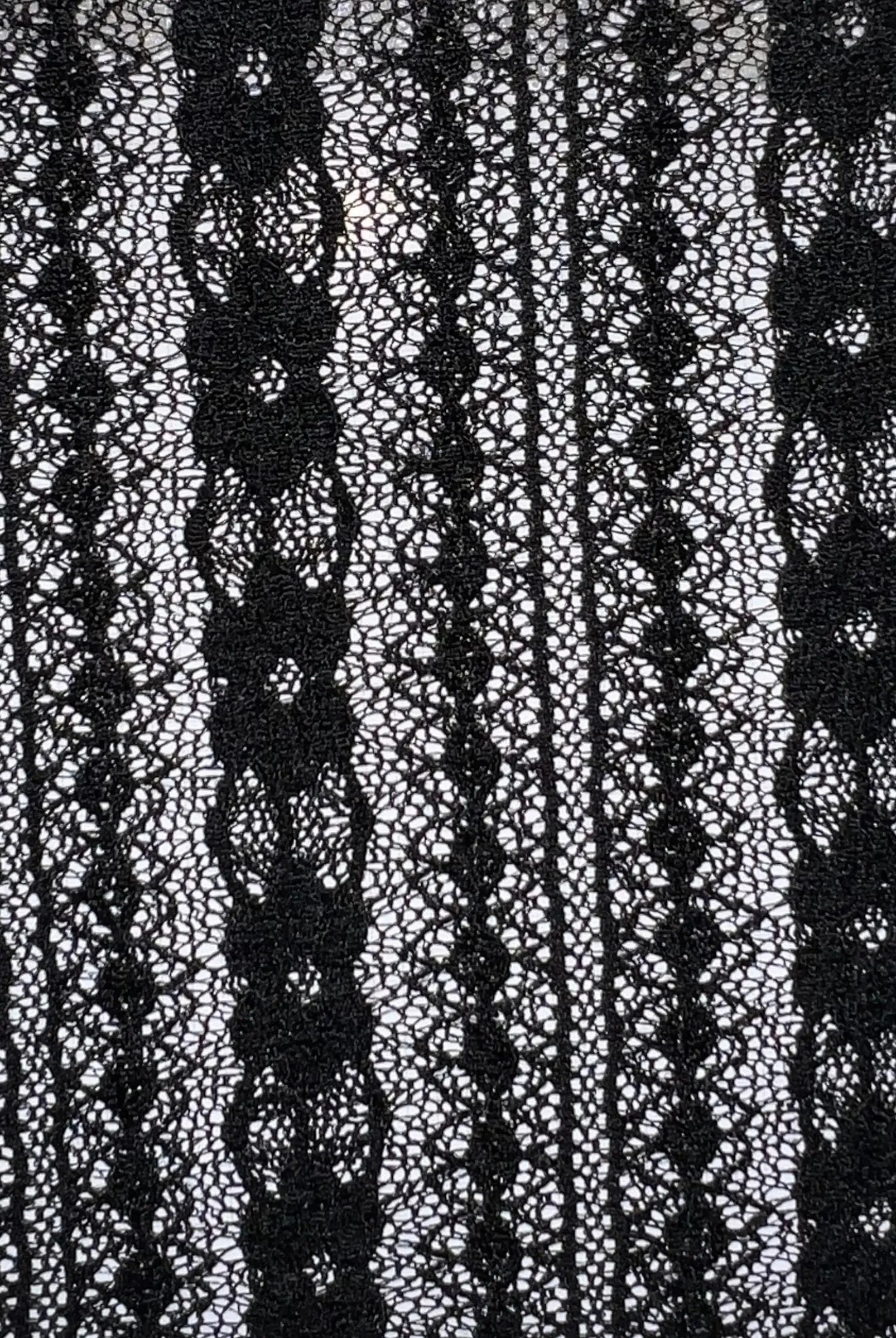 KNC-33537 BLACK BLACK BLOUSE DRESS FLOWER KNIT LACE NYLON SOLID SPANDEX STRIPE TEXTURE TUNICS