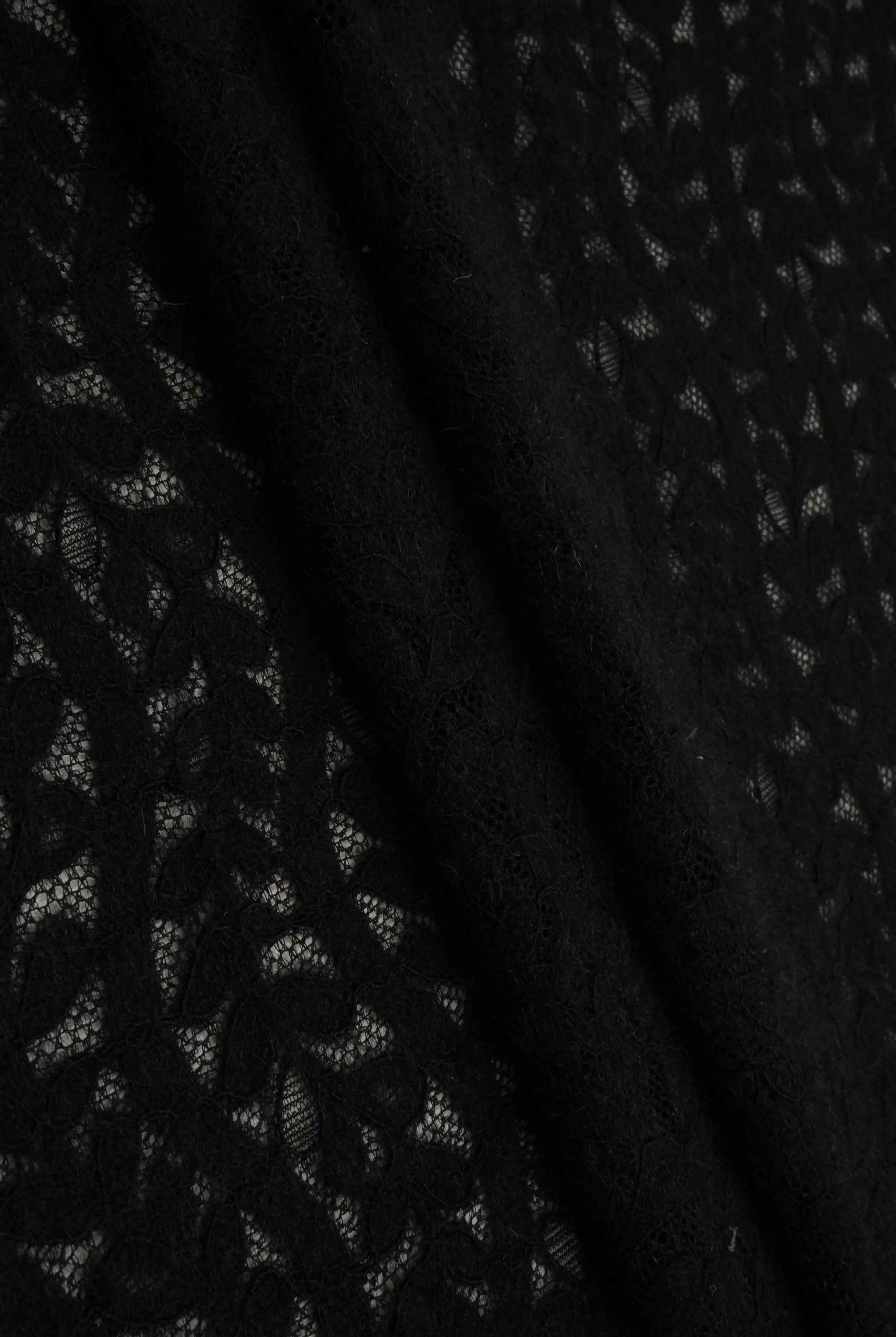 KNC-33538 BLACK BLACK BLOUSE DRESS KNIT LACE LEAF NYLON SOLID SPANDEX TEXTURE TUNICS