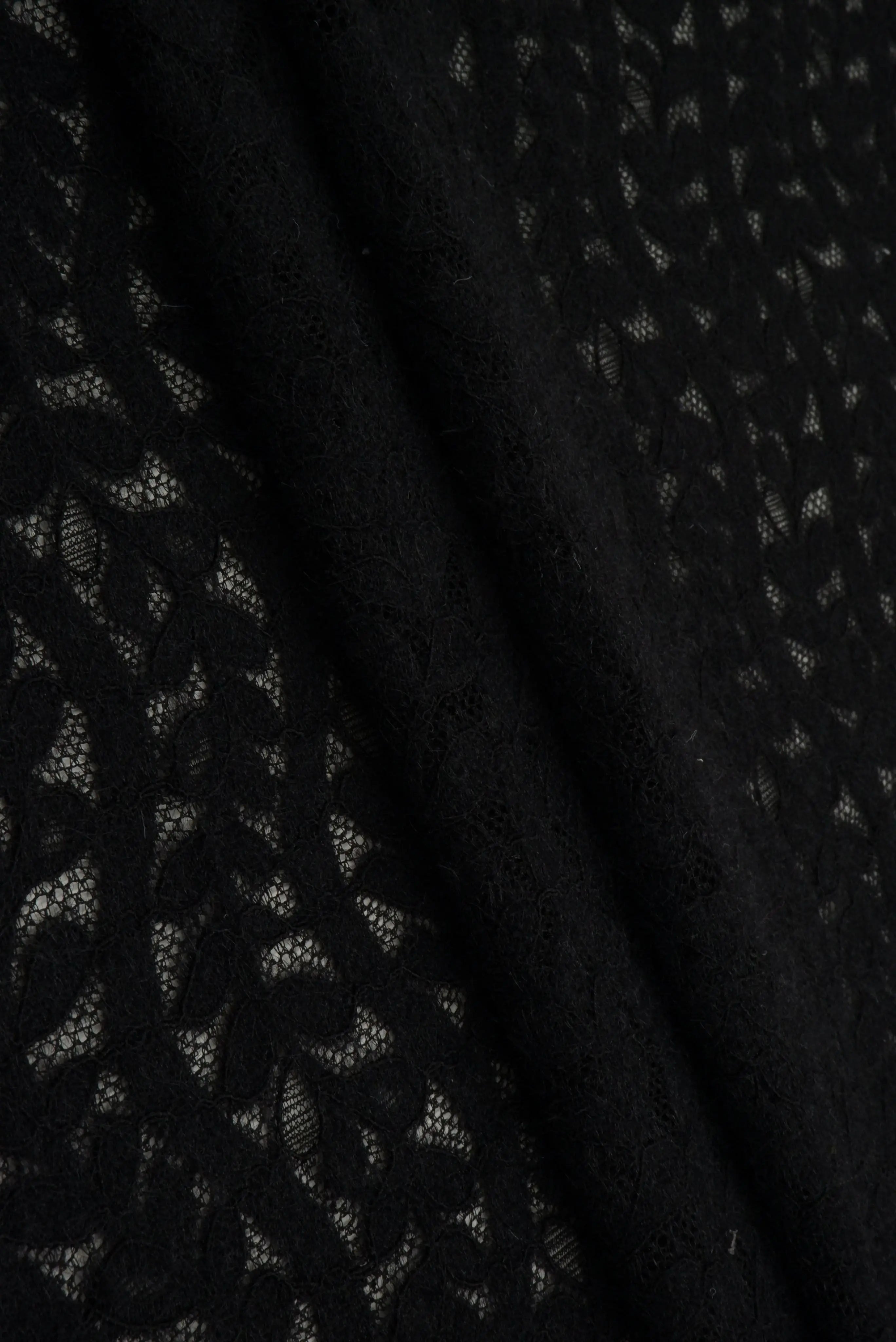 KNC-33538 BLACK BLACK BLOUSE DRESS KNIT LACE LEAF NYLON SOLID SPANDEX TEXTURE TUNICS