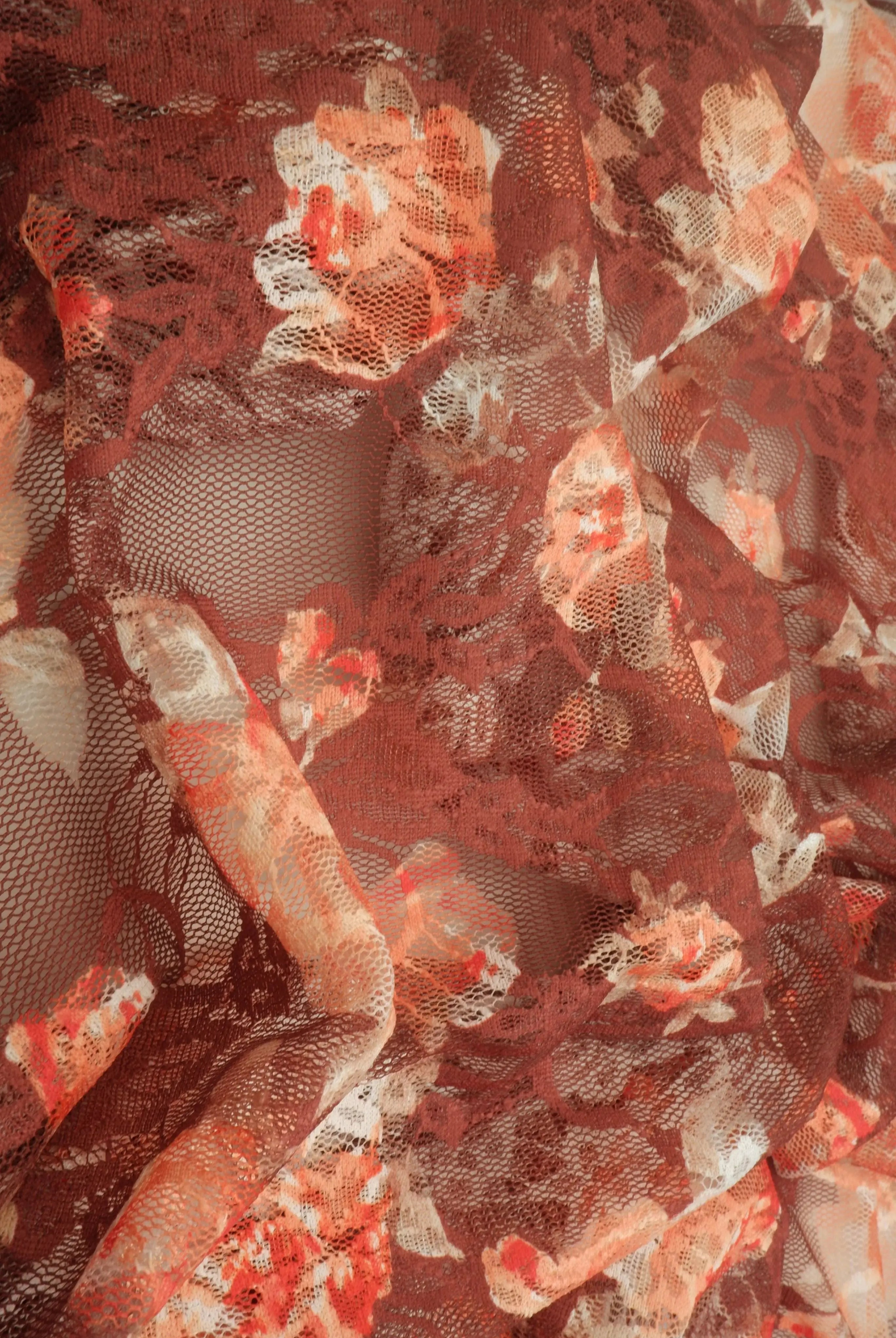 LACE1483-M11228 RUST BLOUSE BODYSUIT CAMI DIGITAL PRINT DRESS FLORAL LACE POLYESTER SKIRTS SPANDEX TOPS