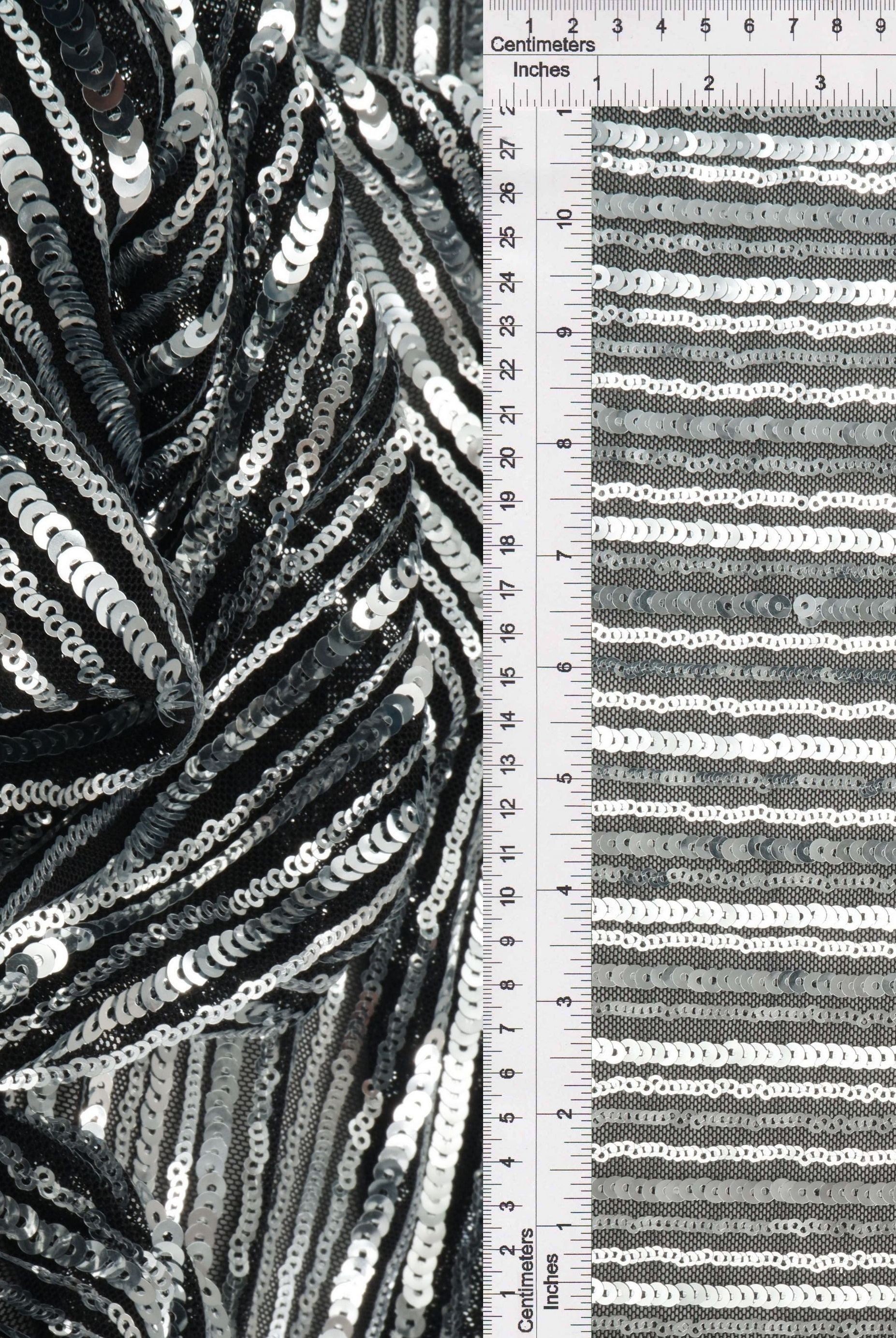Black & Silver Sequin Embroidered Lace Knit Fabric - KNC-33544