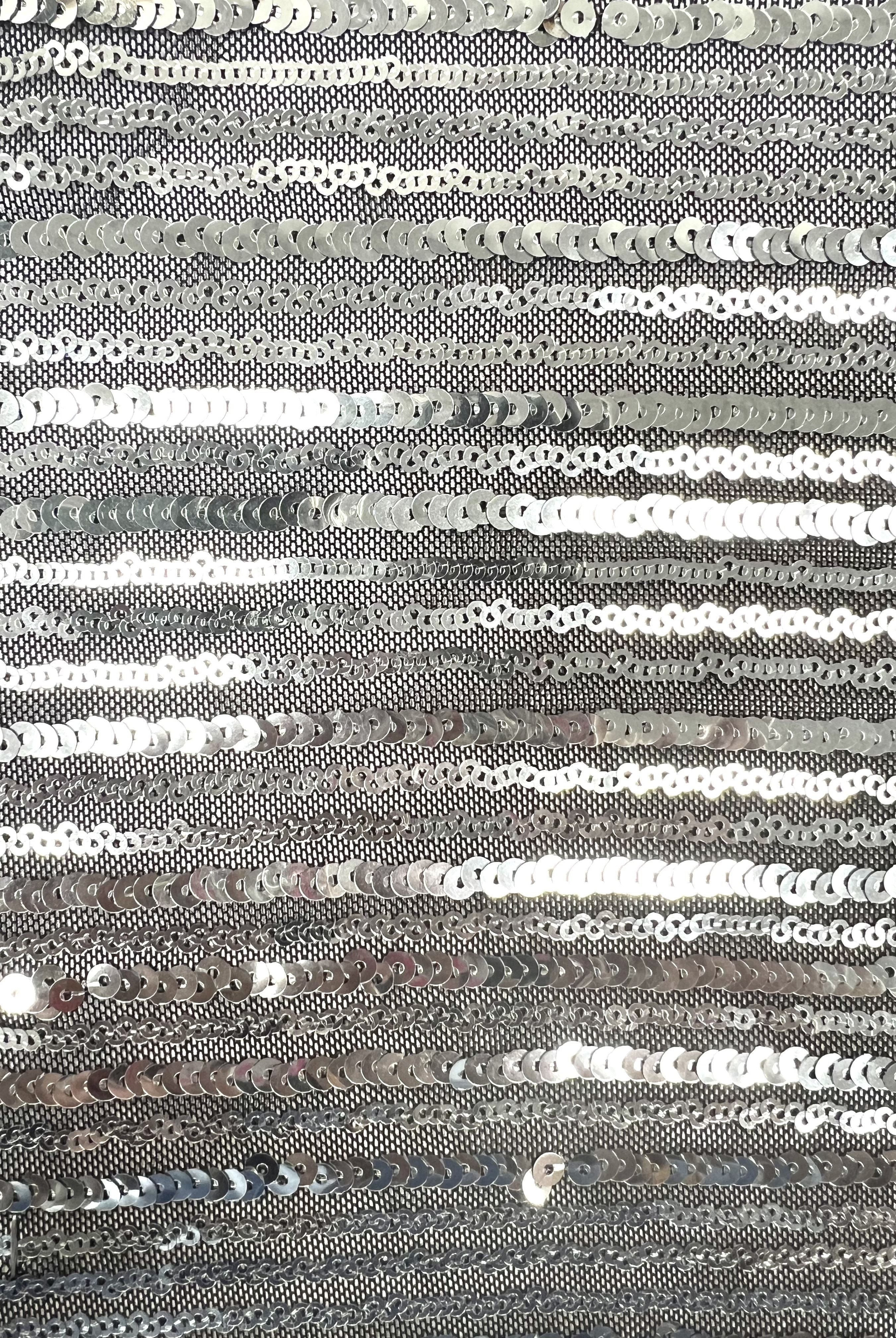 Black & Silver Sequin Embroidered Lace Knit Fabric - KNC-33544