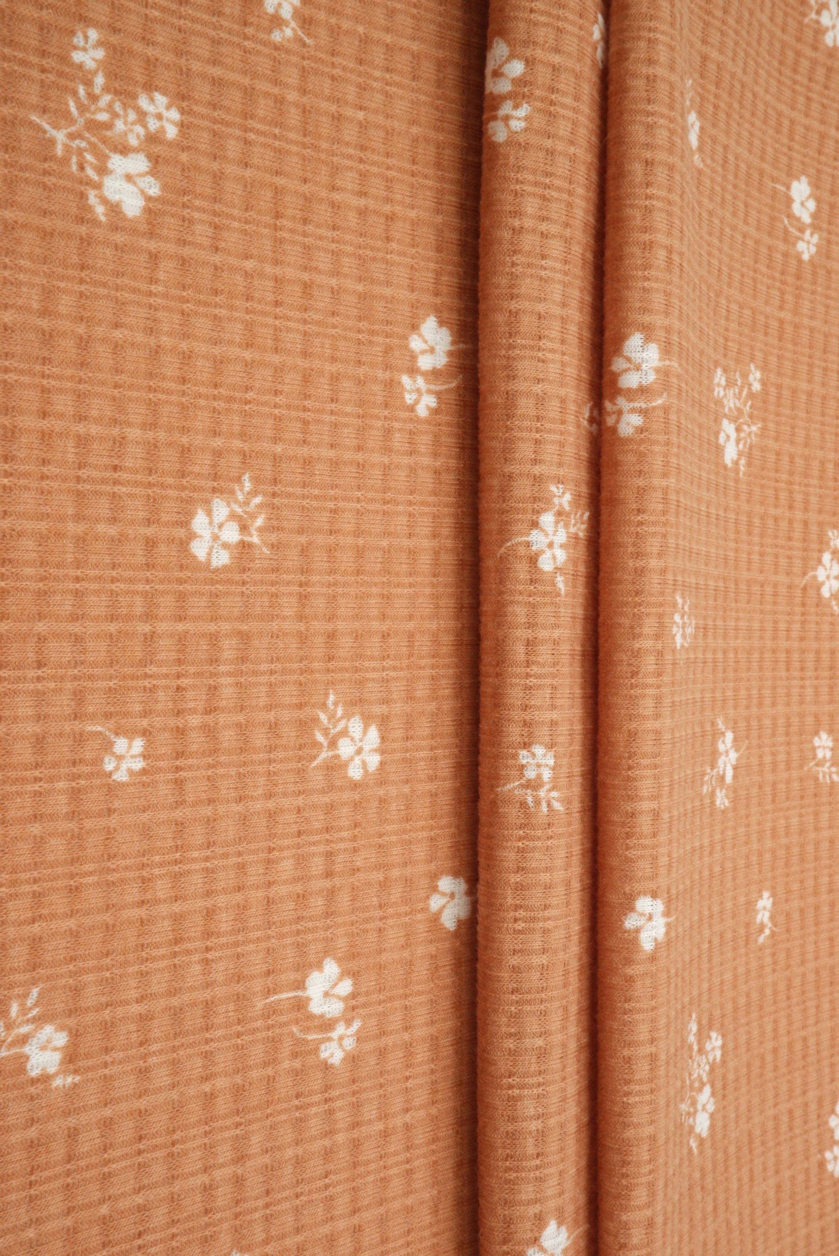 KNT3359-Q00620 KHAKI DAISY FLOWER DITSY KNIT STRETCH