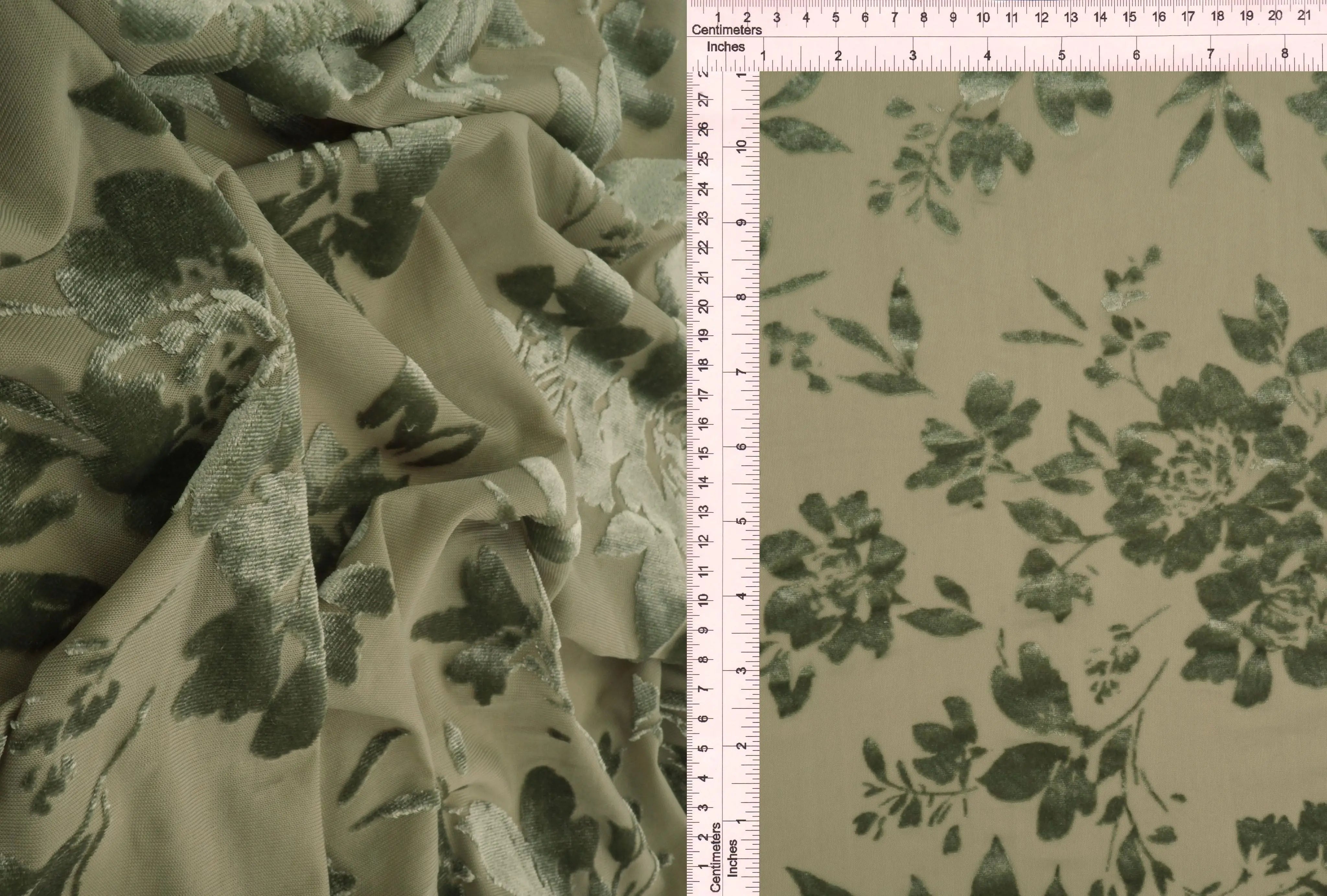 KNT3869-MS11375 OLIVE VINTAGE BLOUSE BODYSUIT BOTTOMS BURNOUT CAMI DRESS FLORAL GREEN KNIT MESH NYLON PANTS POLYESTER PRINT-B SPANDEX STRETCH TOPS TUNICS