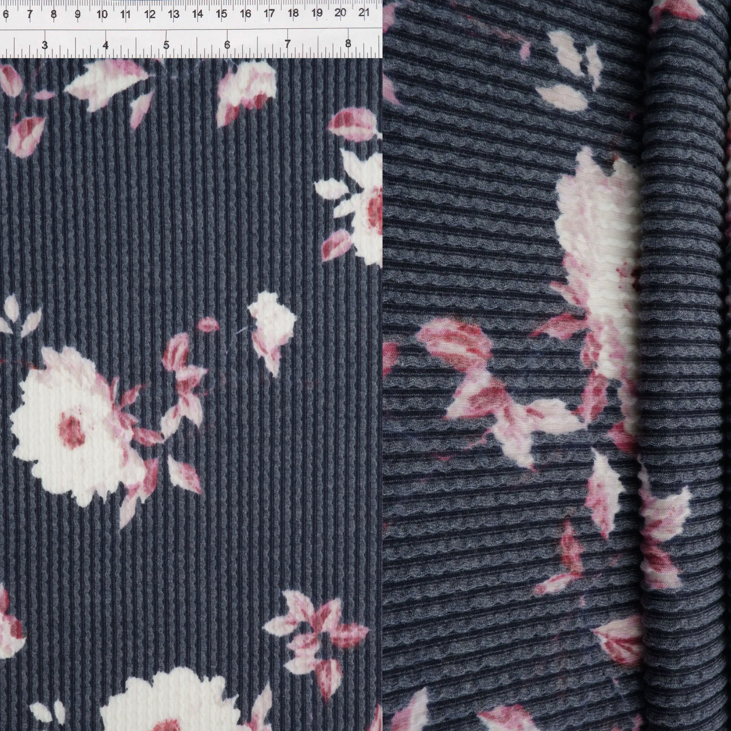 KNT4463-MS11153 NAVY ACTIVEWEAR BOTTOMS DOUBLE KNIT DRESS FLOWER JACQUARD PANTS POLYESTER RAYON RIB SKIRTS SOLID SPANDEX STRETCH URBAN