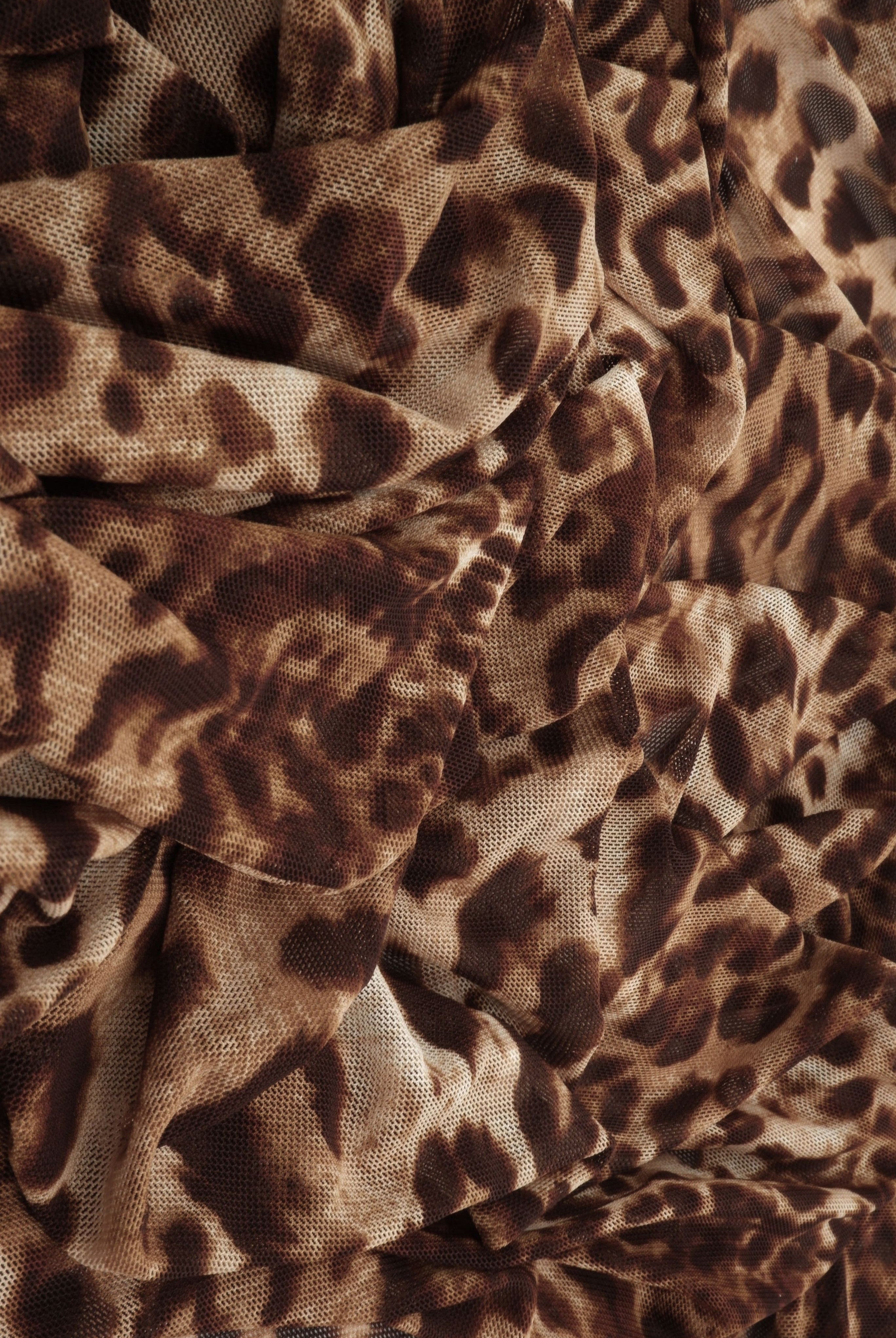 MESH-DU536 SAND/BROWN ANIMAL BLOUSE BODYSUIT BROWN CAMI CREAM FLOCKING IVORY LOUNGEWEAR MESH POLYESTER PRINT SPANDEX STRETCH TOPS TUNICS