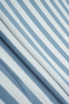 KNT4544 DENIM VINTAGE BLOUSE BLUE DRESS FLEECE KNIT LOUNGEWEAR POLYESTER RIBBED 2X2 SPANDEX STRETCH STRIPE SWEATSHIRT TOPS TUNICS WHITE