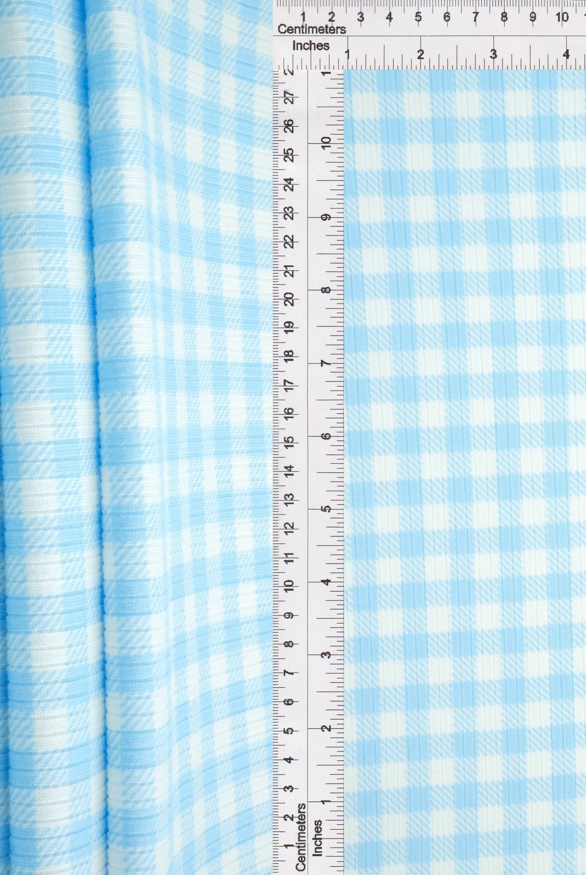 Gingham Print 4x2 Rib Knit Fabric - KNT3422-DU918