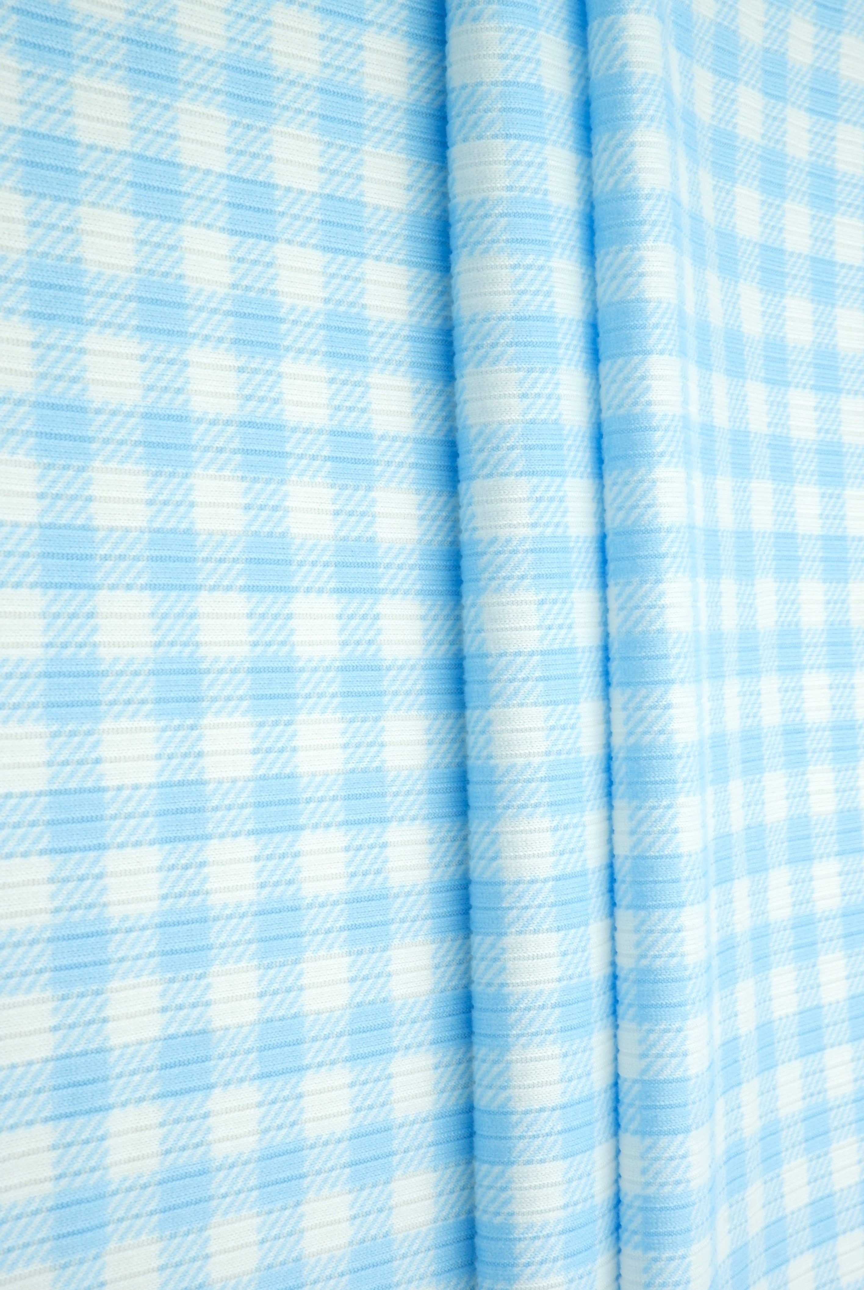 Gingham Print 4x2 Rib Knit Fabric - KNT3422-DU918