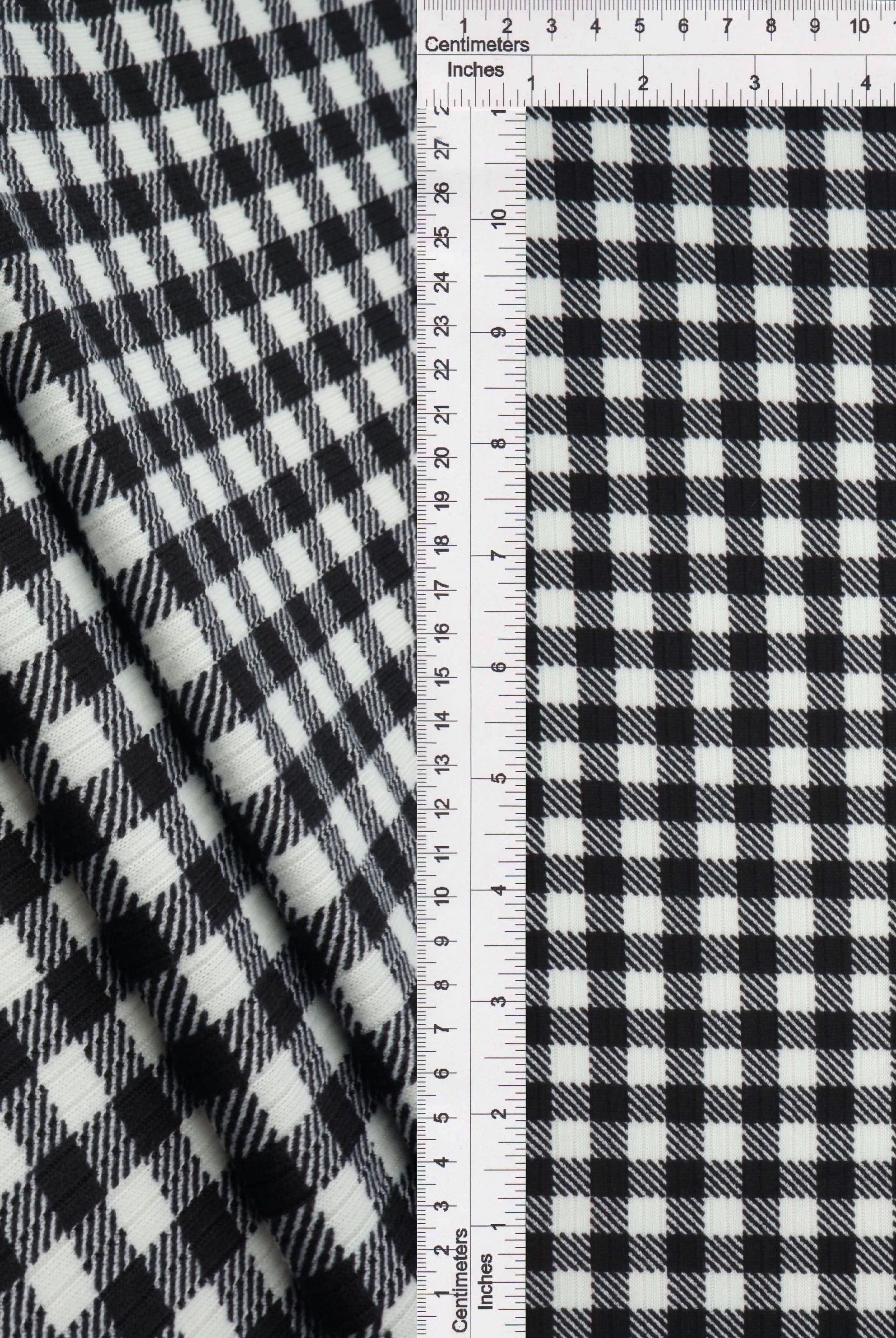 Gingham Print 4x2 Rib Knit Fabric - KNT3422-DU918