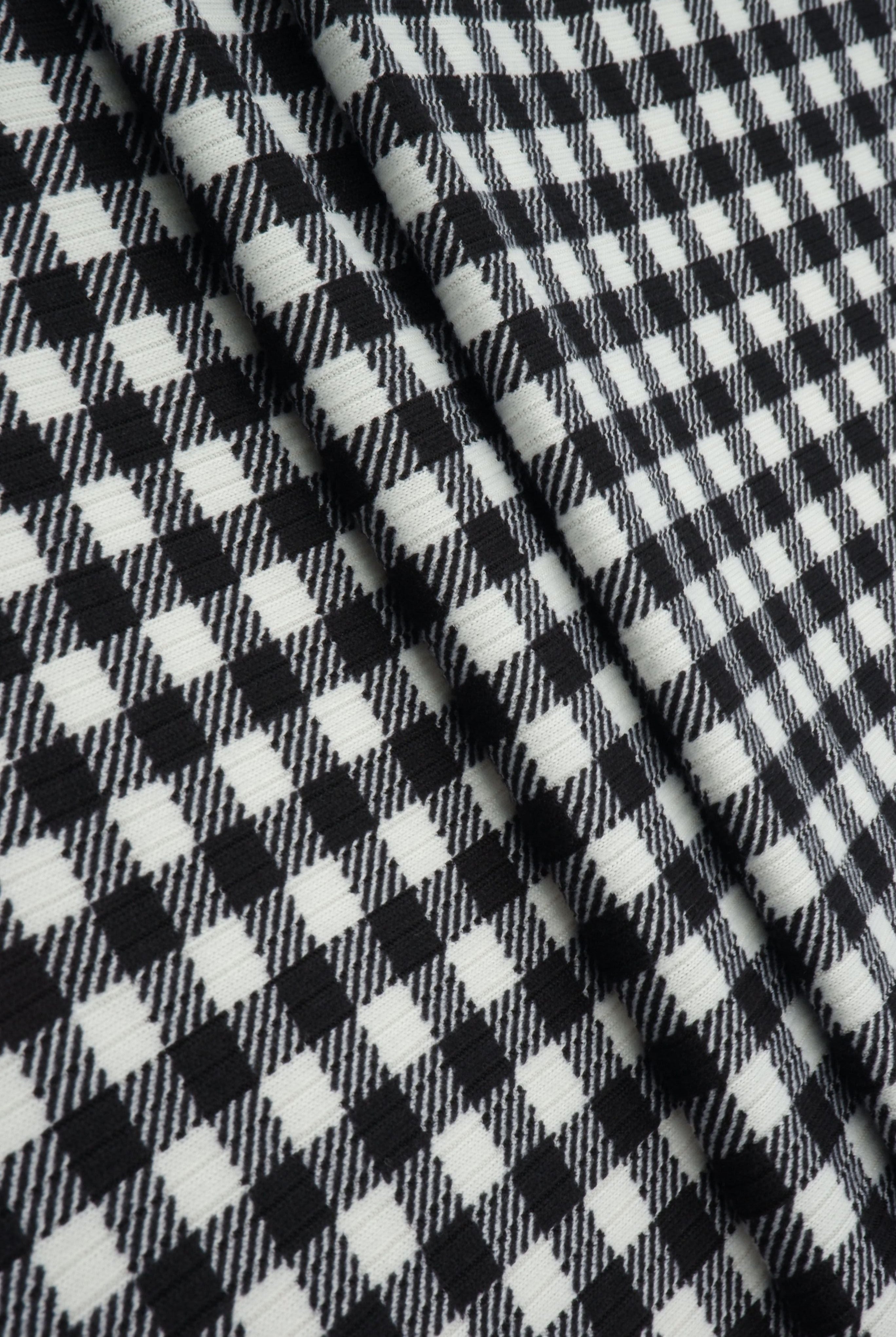 Gingham Print 4x2 Rib Knit Fabric - KNT3422-DU918
