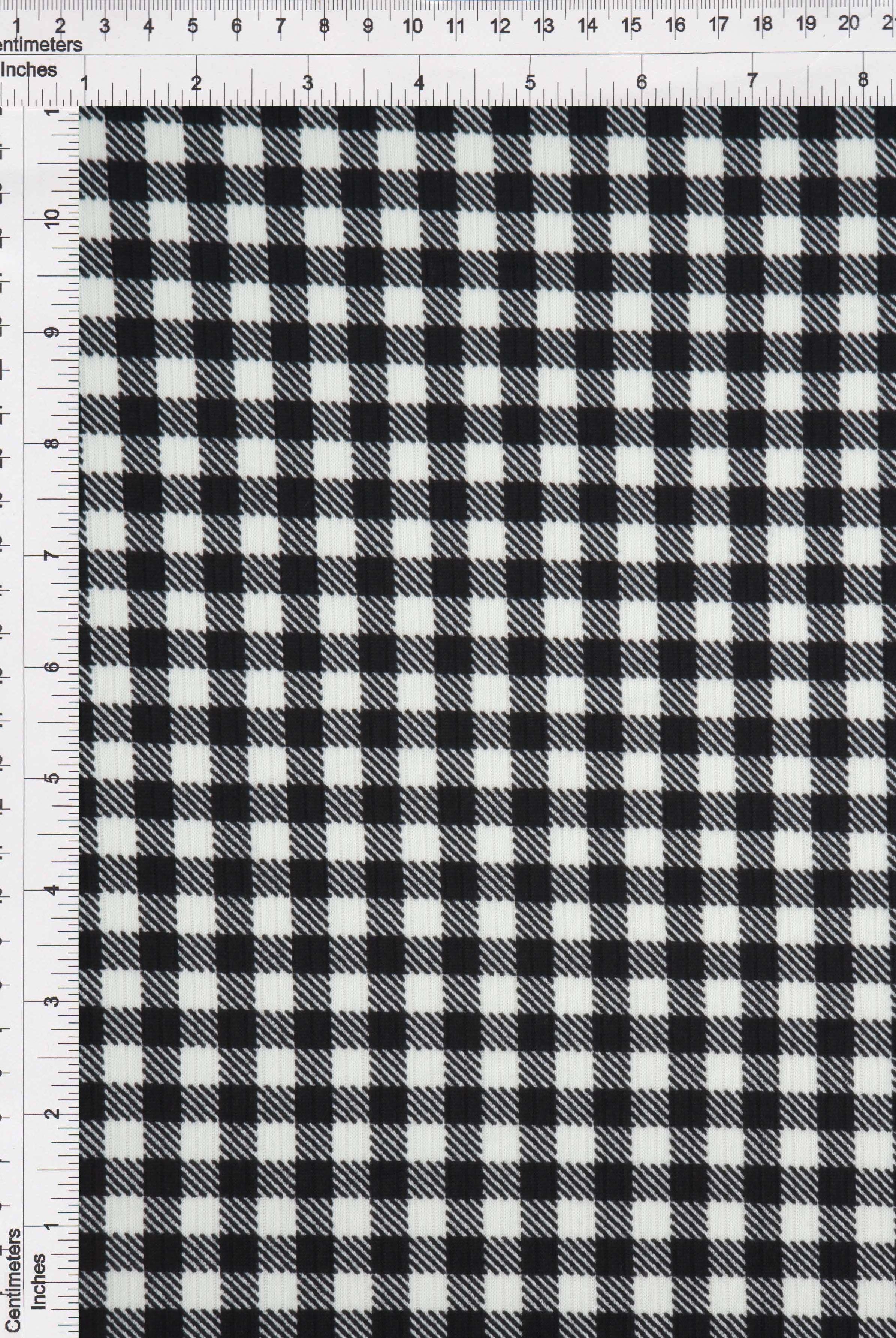 Gingham Print 4x2 Rib Knit Fabric - KNT3422-DU918