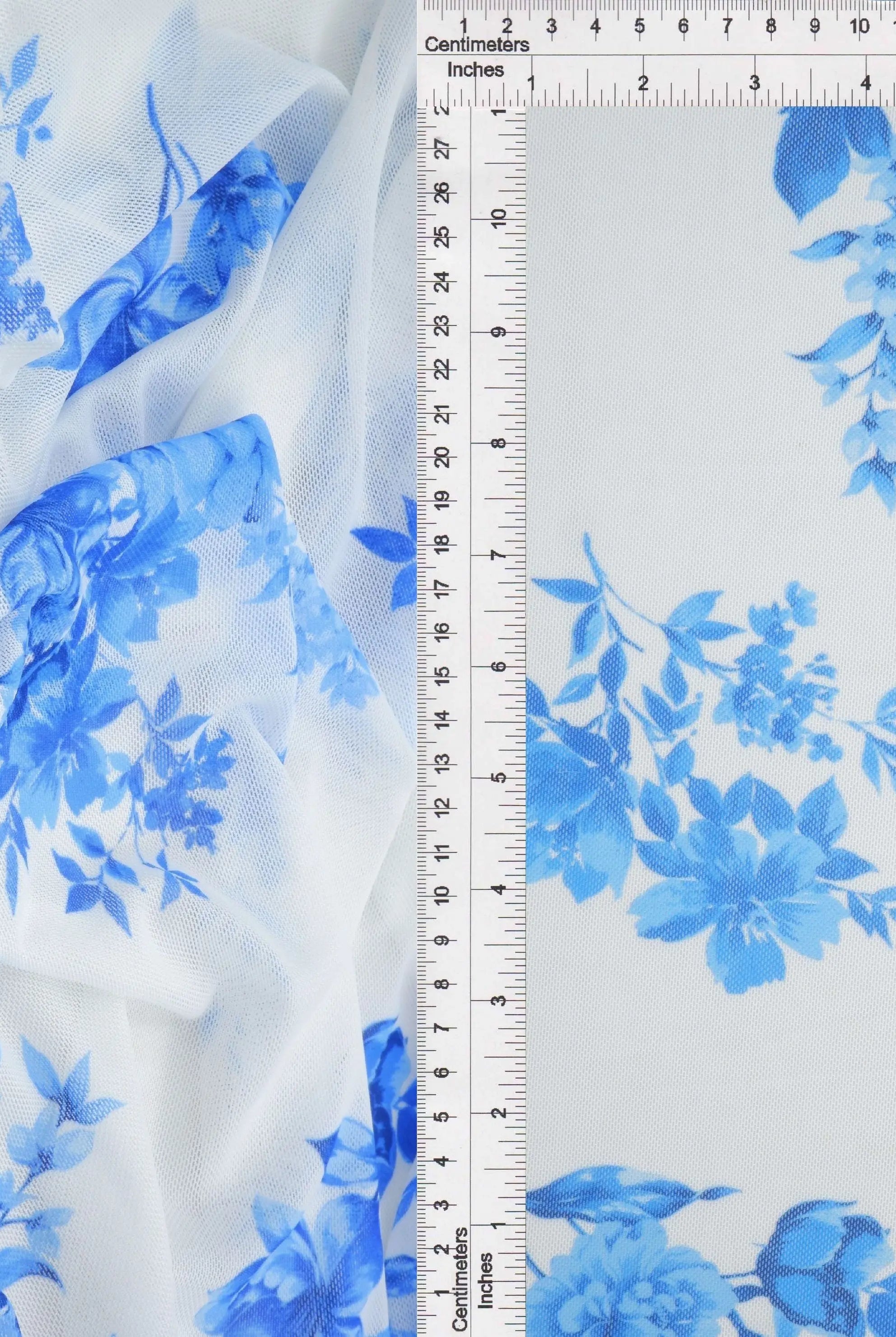 MESH-MS11422 IVORY/BLUE BLOUSE DIGITAL PRINT DRESS FLOCKING FLORAL FLOWER LOUNGEWEAR MESH POLYESTER SPANDEX STRETCH TOPS