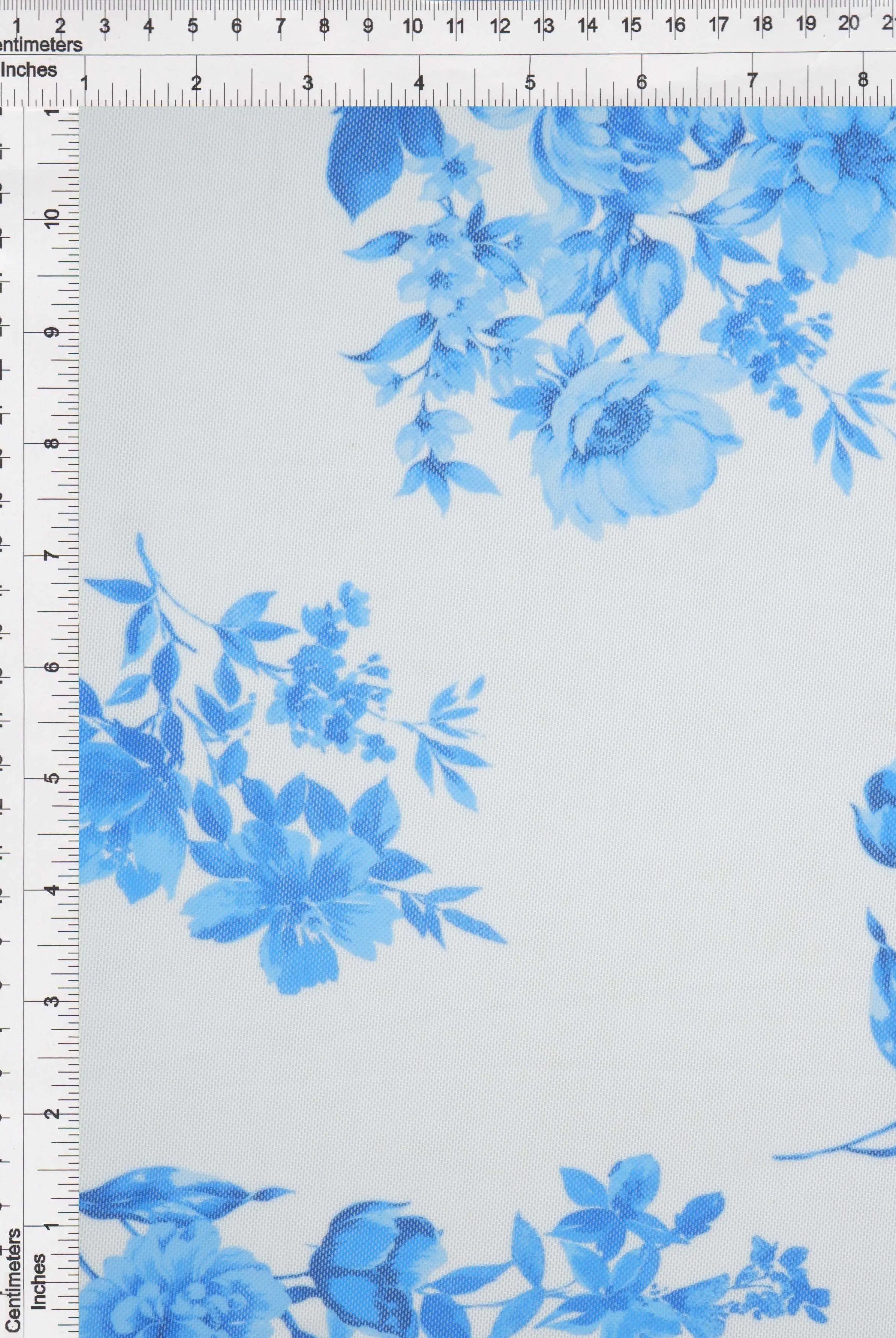 MESH-MS11422 IVORY/BLUE BLOUSE DIGITAL PRINT DRESS FLOCKING FLORAL FLOWER LOUNGEWEAR MESH POLYESTER SPANDEX STRETCH TOPS