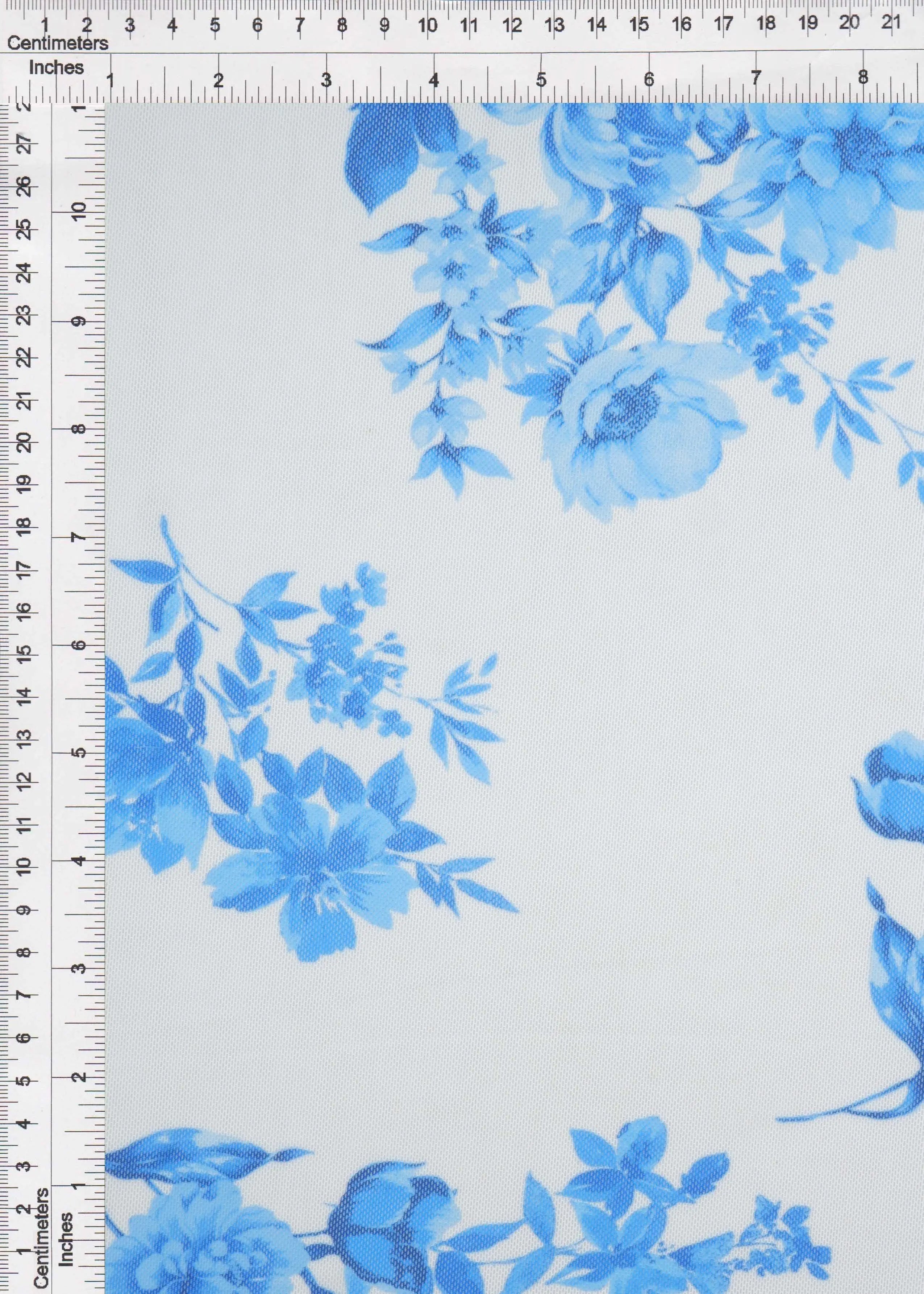 MESH-MS11422 IVORY/BLUE BLOUSE DIGITAL PRINT DRESS FLOCKING FLORAL FLOWER LOUNGEWEAR MESH POLYESTER SPANDEX STRETCH TOPS