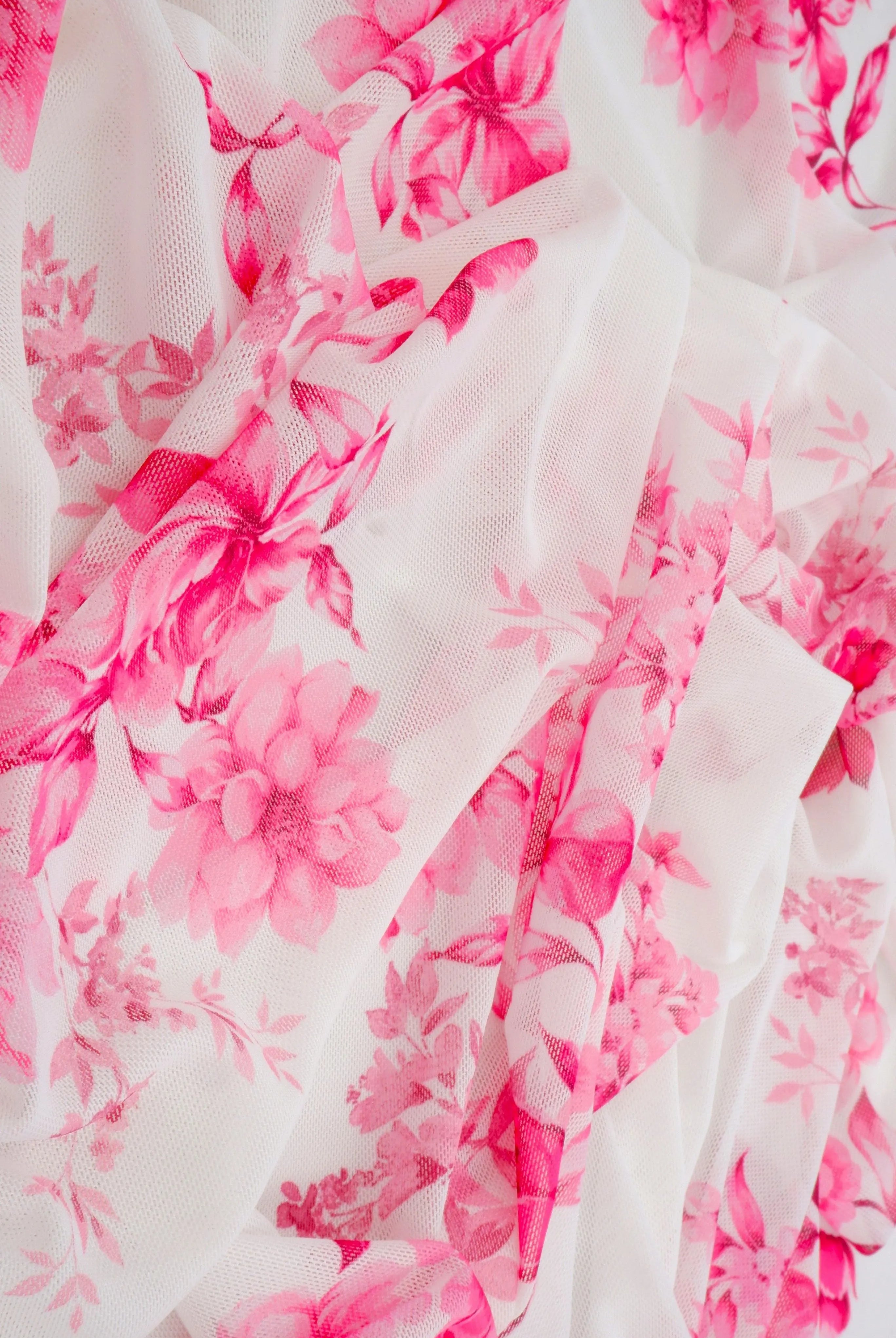 MESH-MS11422 IVORY/PINK BLOUSE DIGITAL PRINT DRESS FLOCKING FLORAL FLOWER LOUNGEWEAR MESH POLYESTER SPANDEX STRETCH TOPS