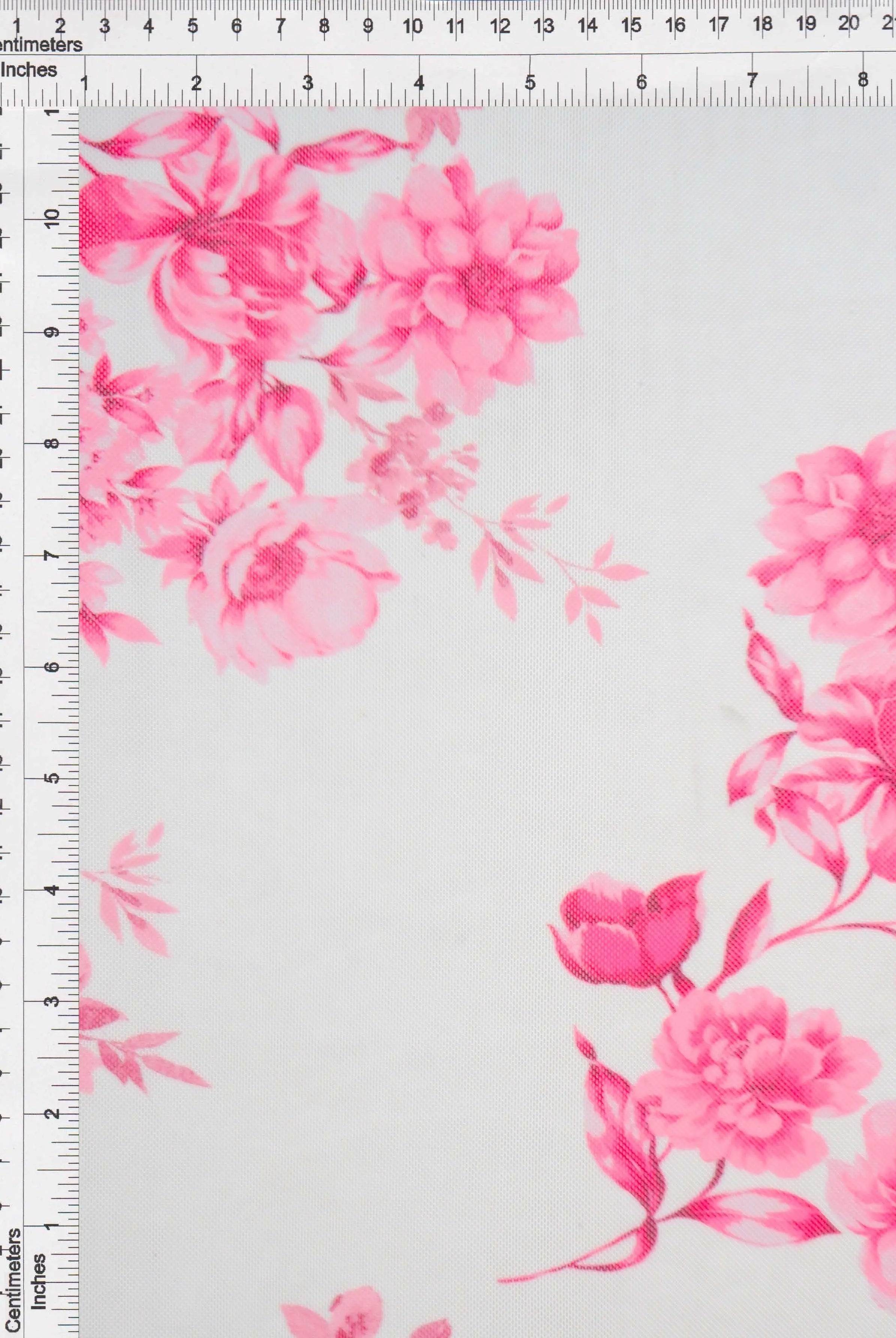 MESH-MS11422 IVORY/PINK BLOUSE DIGITAL PRINT DRESS FLOCKING FLORAL FLOWER LOUNGEWEAR MESH POLYESTER SPANDEX STRETCH TOPS