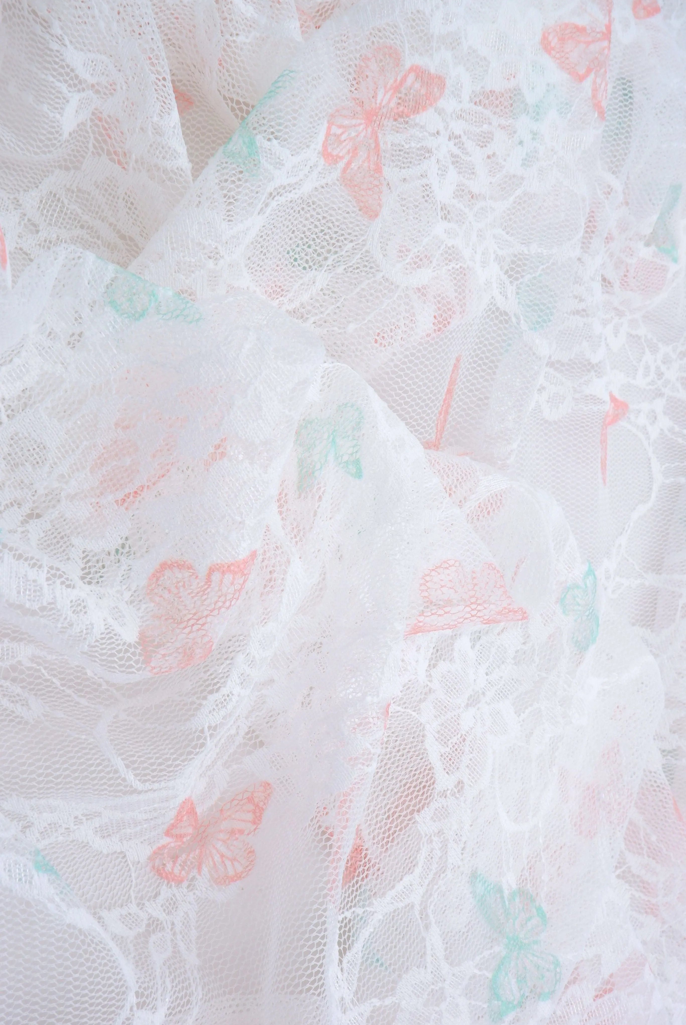 LACE1483-M11481 IVORY/PEACH BLOUSE BOTTOMS BUTTERFLY DIGITAL PRINT DRESS LACE PANTS POLYESTER SKIRTS SPANDEX TOPS