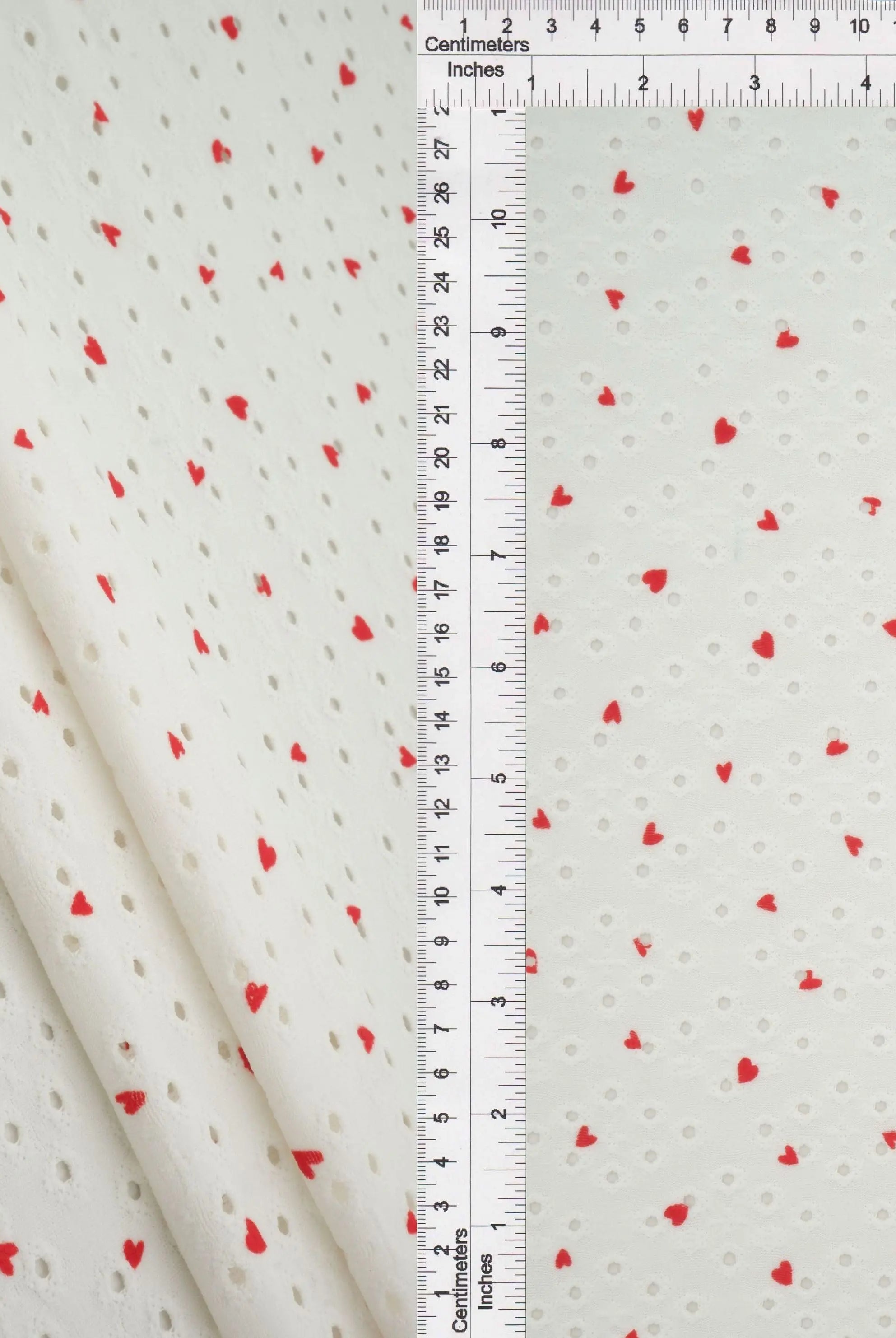 KNT4633-MS11496 IVORY/RED BLOUSE DRESS EYELET HEART IVORY JACQUARD KNIT POLYESTER PRINT RED SPANDEX STRETCH TOPS