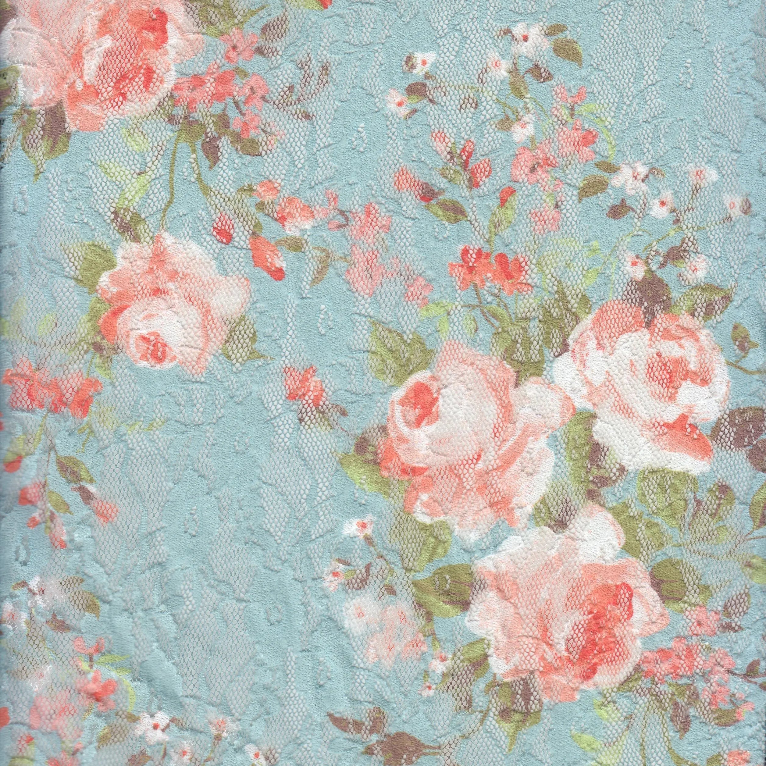 LACE4481-DU1683 AQUA SAGE BLOUSE BOTTOMS CAMI DIGITAL PRINT DRESS FLORAL FLOWER LACE LOUNGEWEAR POLYESTER SKIRTS SPANDEX TOPS