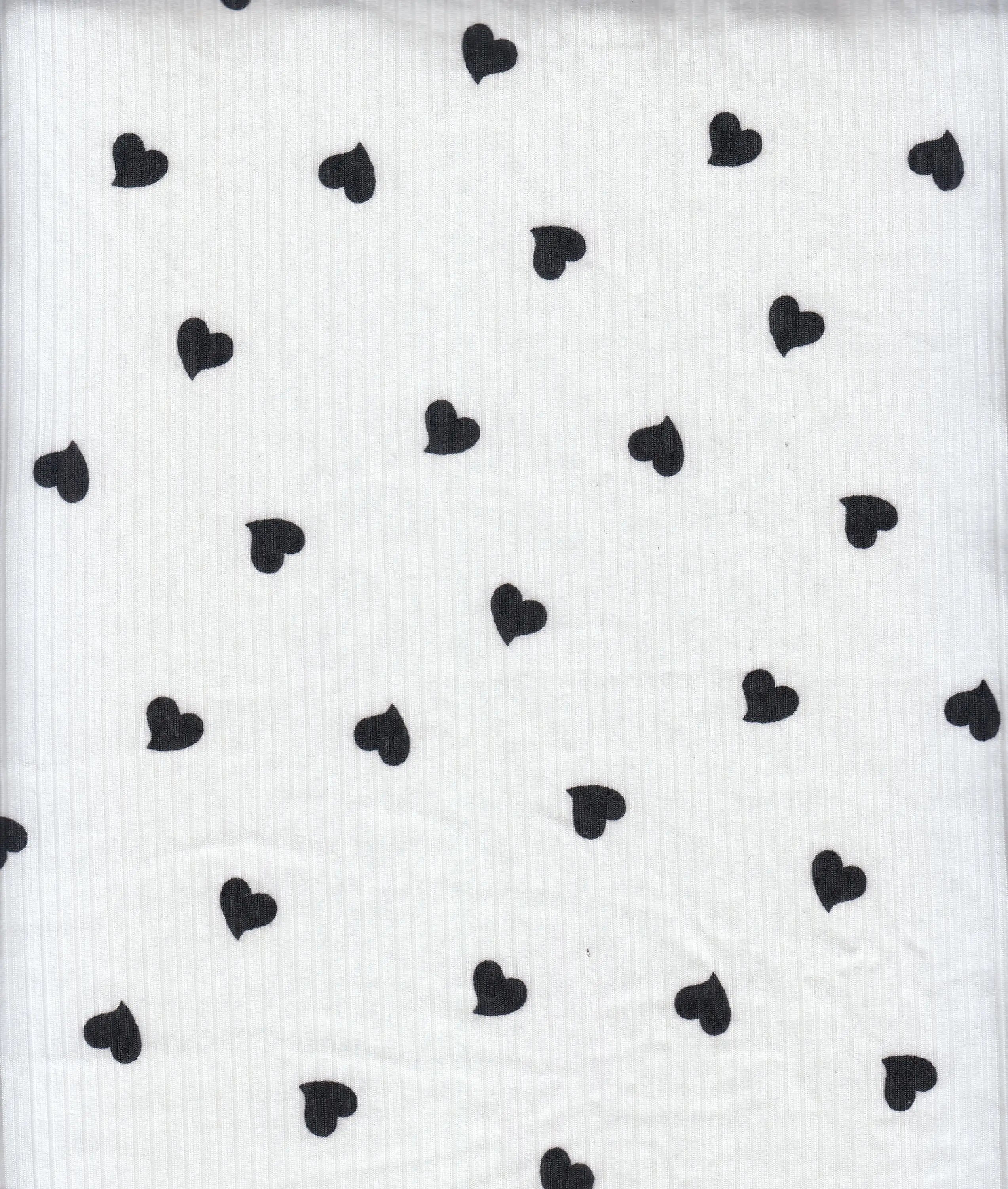 Heart Print Ribbed Knit Fabric - KNT3422-Q10913