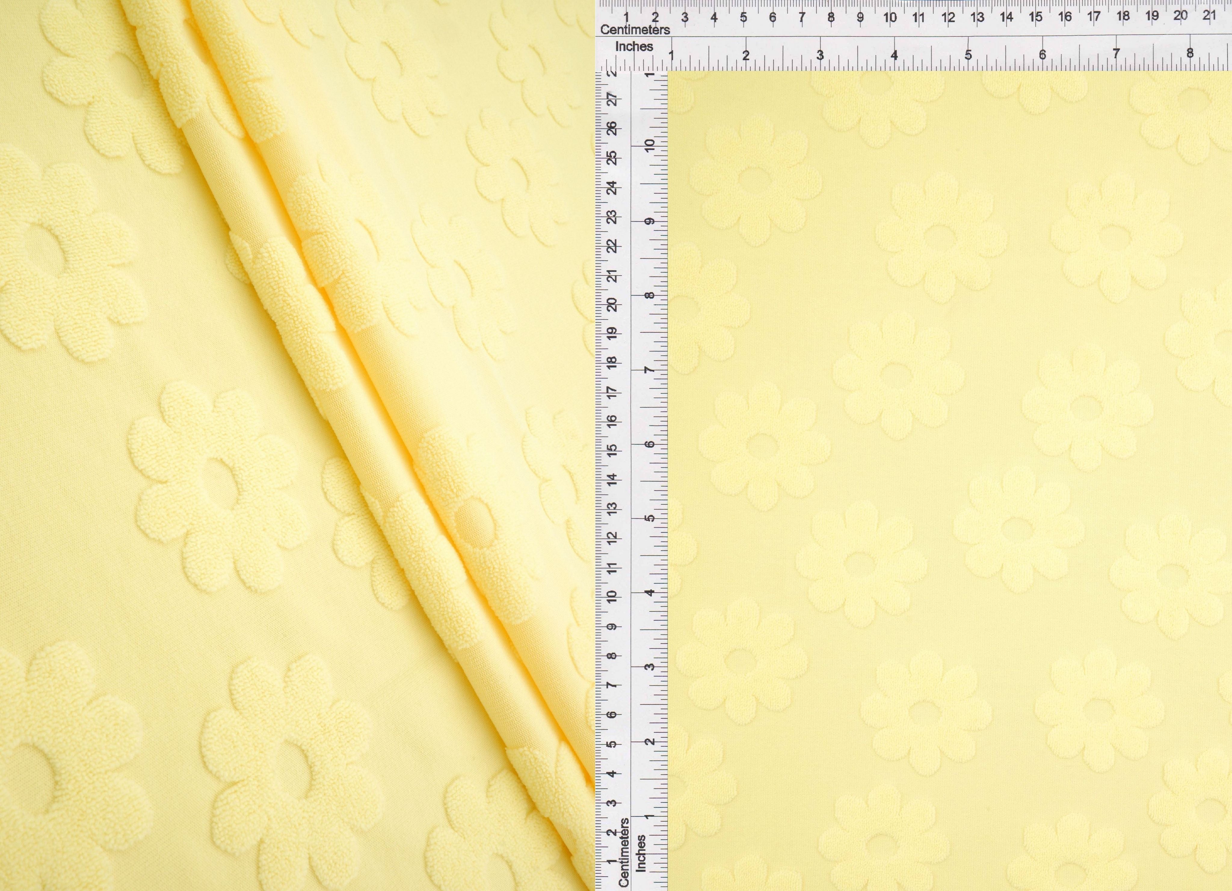 JACQ-4480 YELLOW LT. BOTTOMS DAISY FLOWER DRESS GEOMETRIC JACQUARD KNIT LIVERPOOL OUTERWEAR PANTS POLYESTER SKIRTS SOLID SPANDEX STRETCH SWEATER TOPS