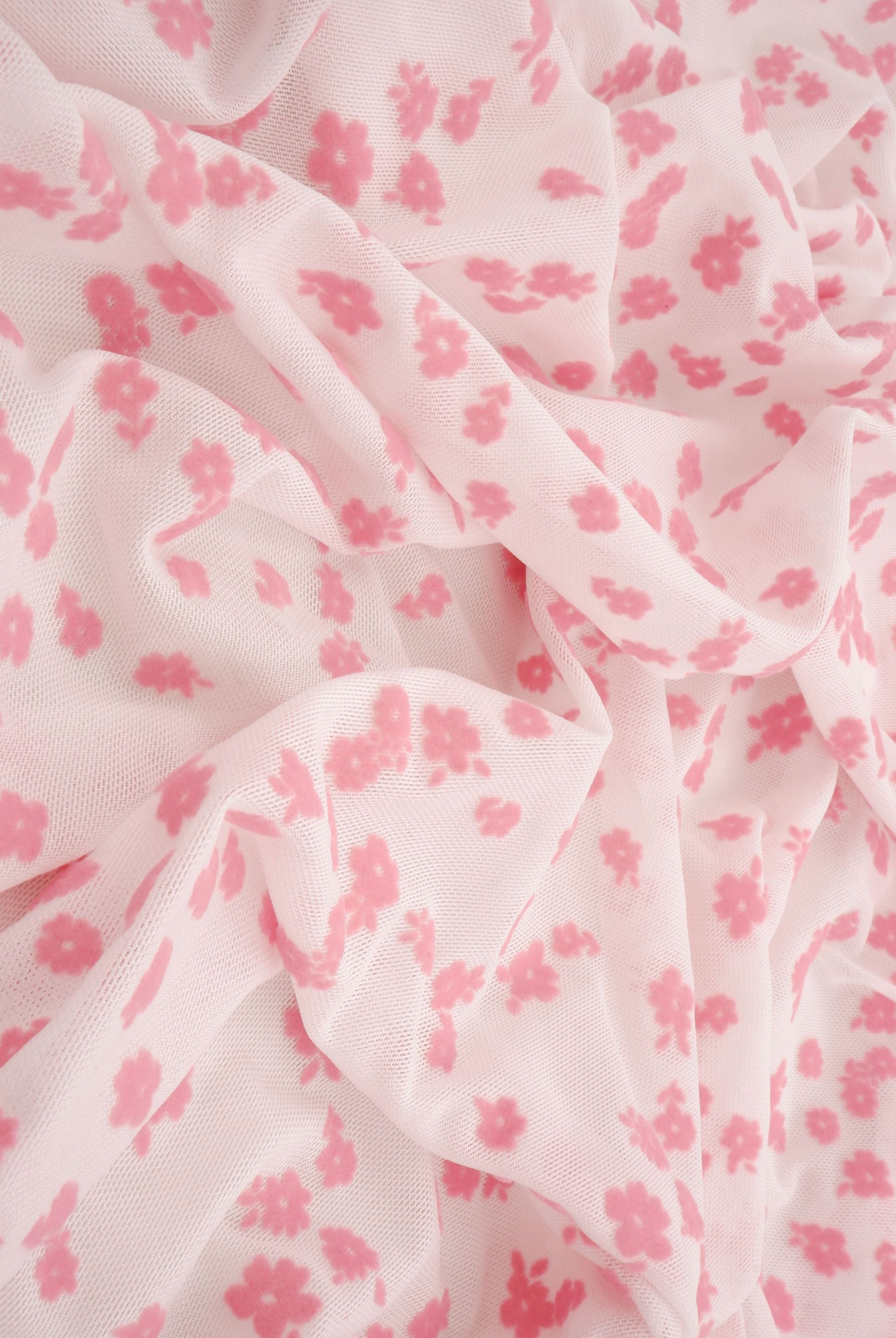 Floral Flocked Mesh Stretch Fabric - FLOCK-MS11486