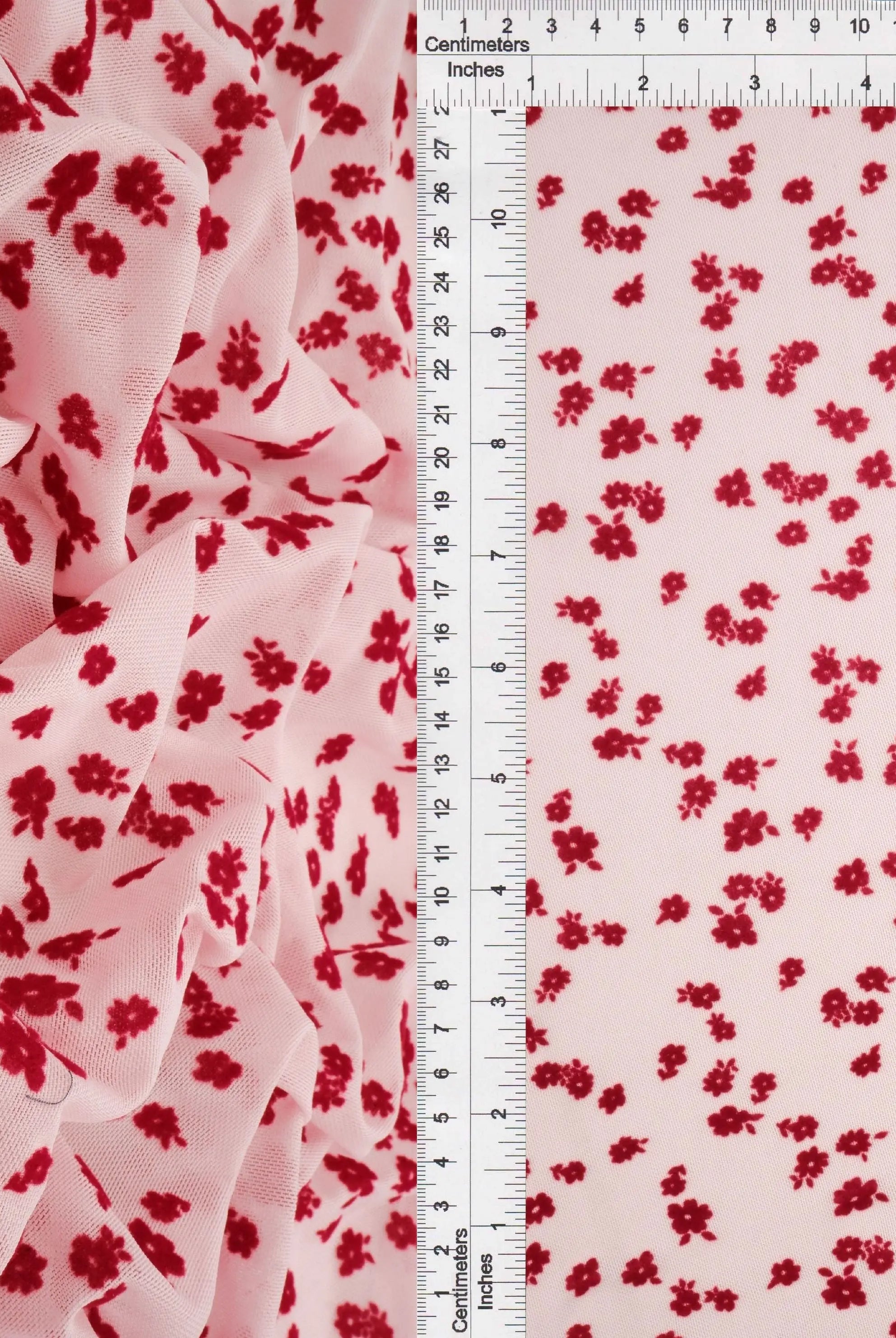 FLOCK-MS11486 RED BLOUSE BODYSUIT BOTTOMS CAMI DRESS FLOCKING FLORAL MESH POLYESTER PRINT SKIRTS SPANDEX STRETCH TOPS