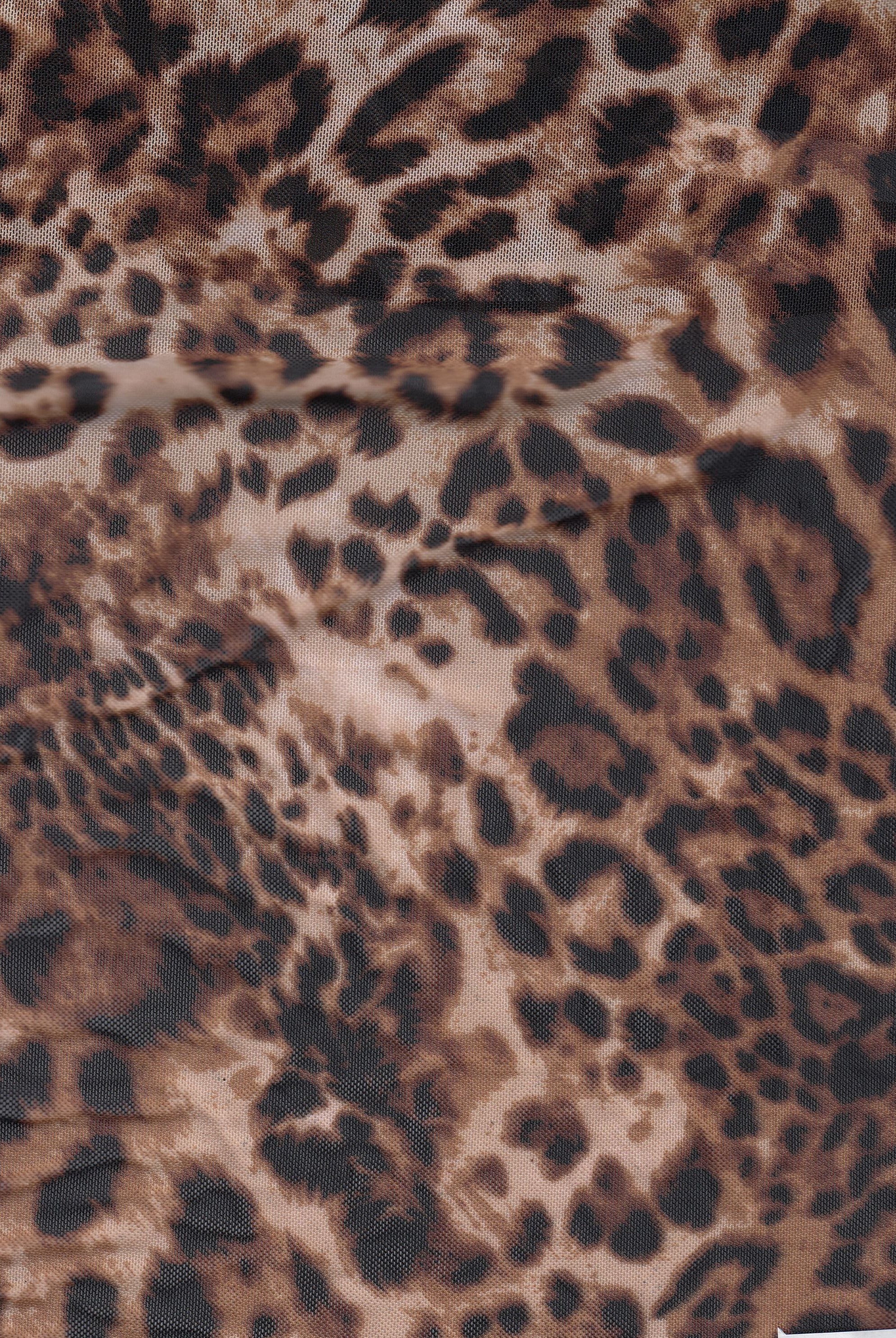 MESH-DU536 COCO/BROWN ANIMAL BLOUSE BODYSUIT CAMI FLOCKING LOUNGEWEAR MESH POLYESTER PRINT SPANDEX STRETCH TOPS TUNICS