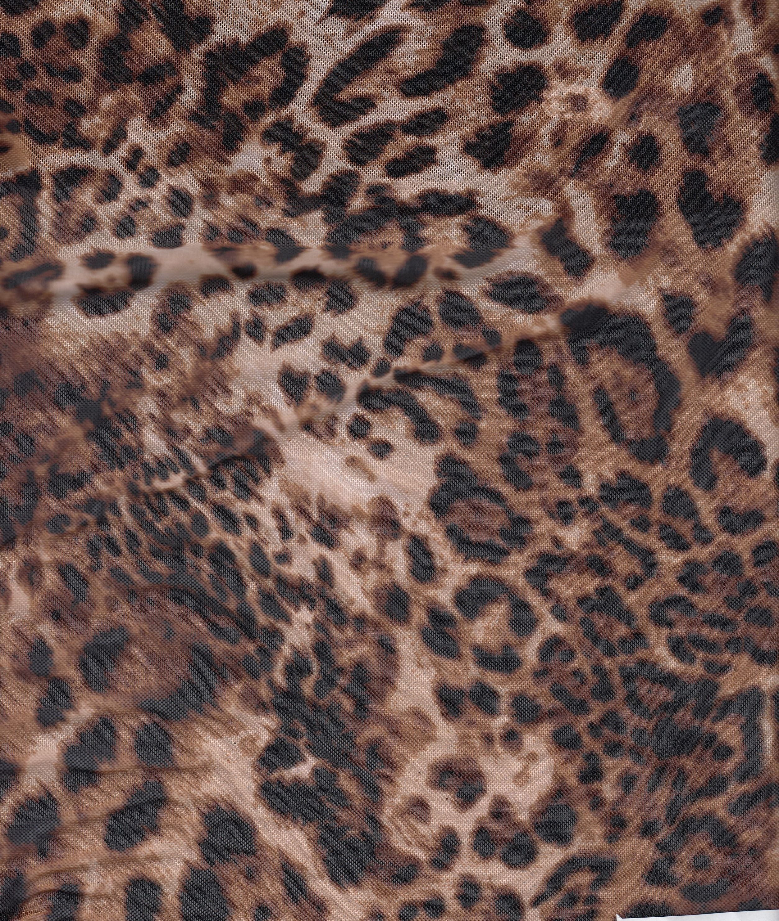 MESH-DU536 COCO/BROWN ANIMAL BLOUSE BODYSUIT CAMI FLOCKING LOUNGEWEAR MESH POLYESTER PRINT SPANDEX STRETCH TOPS TUNICS