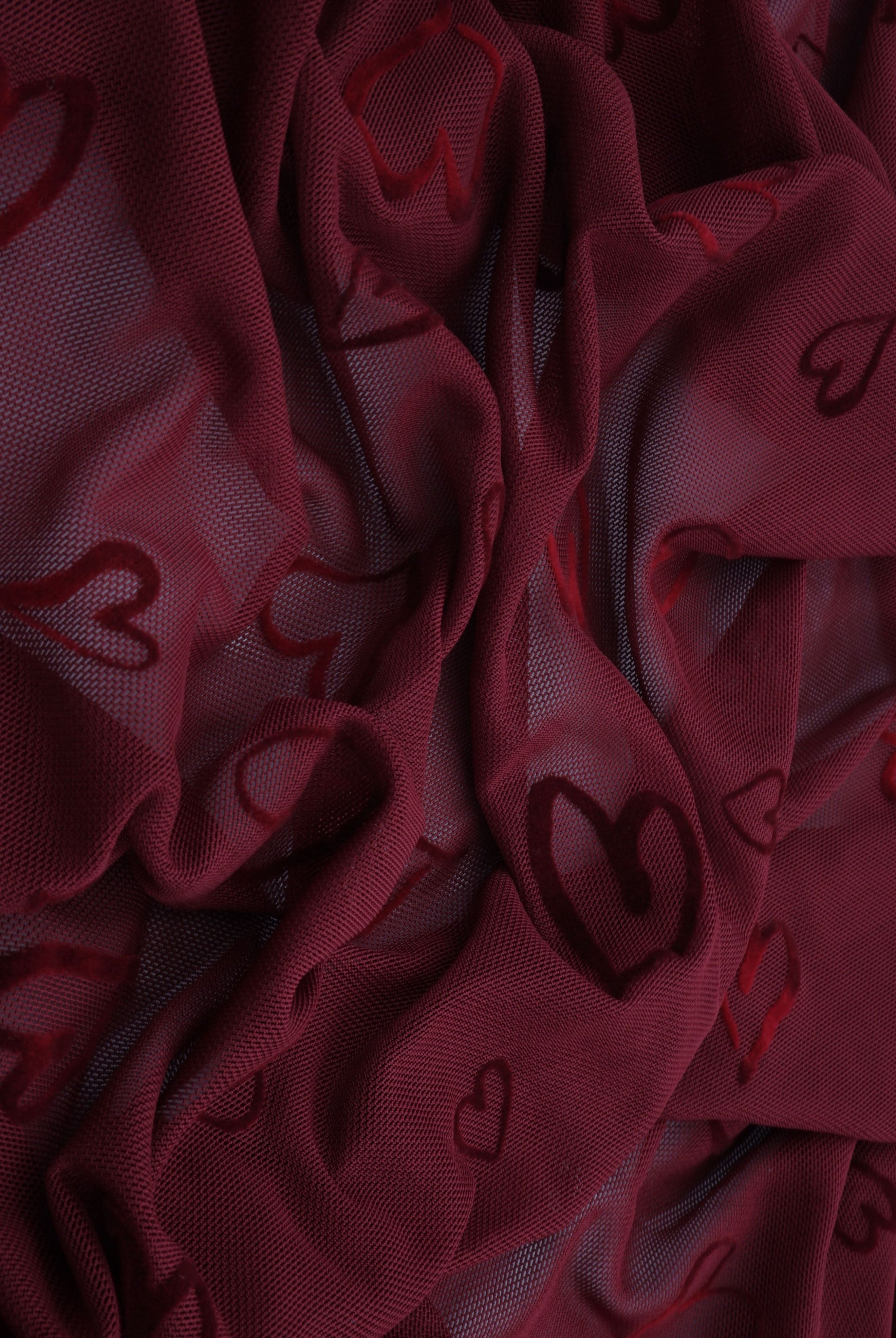 Heart Flocked Double Color Mesh Fabric FLOCK-MS11550