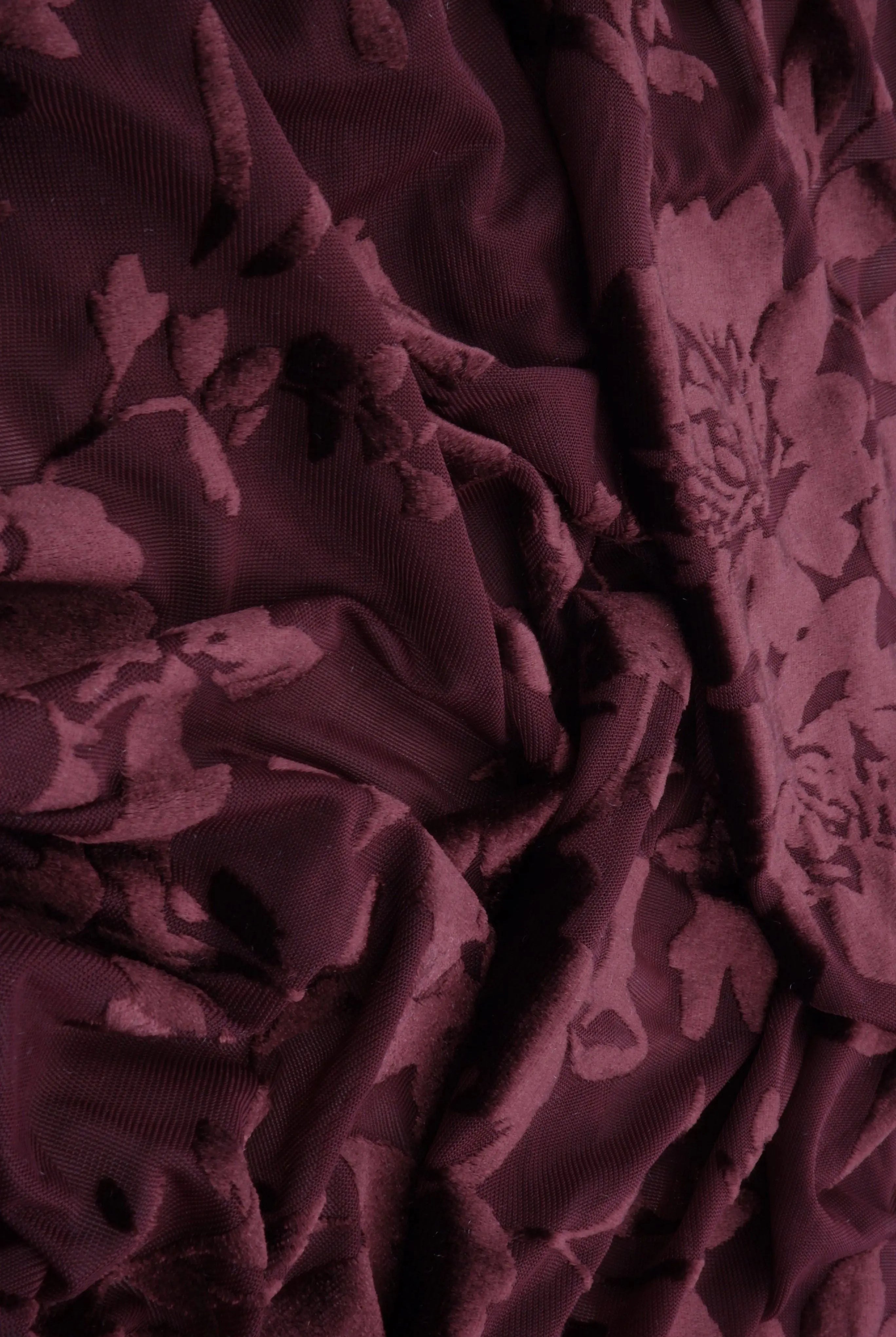 KNT3869-MS11375 BURGUNDY BLOUSE BODYSUIT BOTTOMS BURNOUT CAMI DRESS FLORAL KNIT NYLON PANTS POLYESTER PRINT-B SPANDEX STRETCH TOPS TUNICS