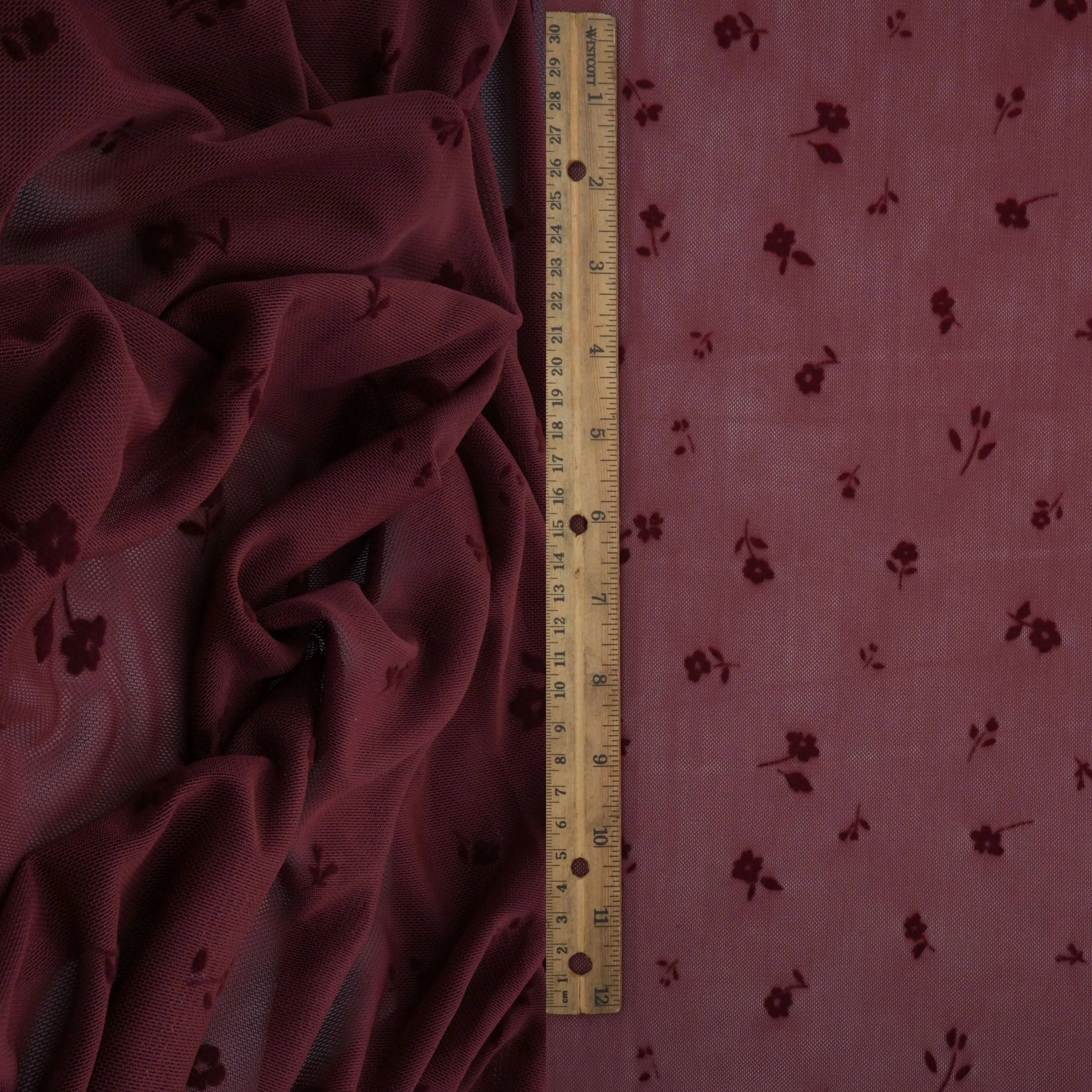 FLOCK-MS11279 BURGUNDY BLOUSE CAMI FLOCKING FLORAL LOUNGEWEAR MESH POLYESTER SKIRTS SOLID SPANDEX STRETCH TOPS