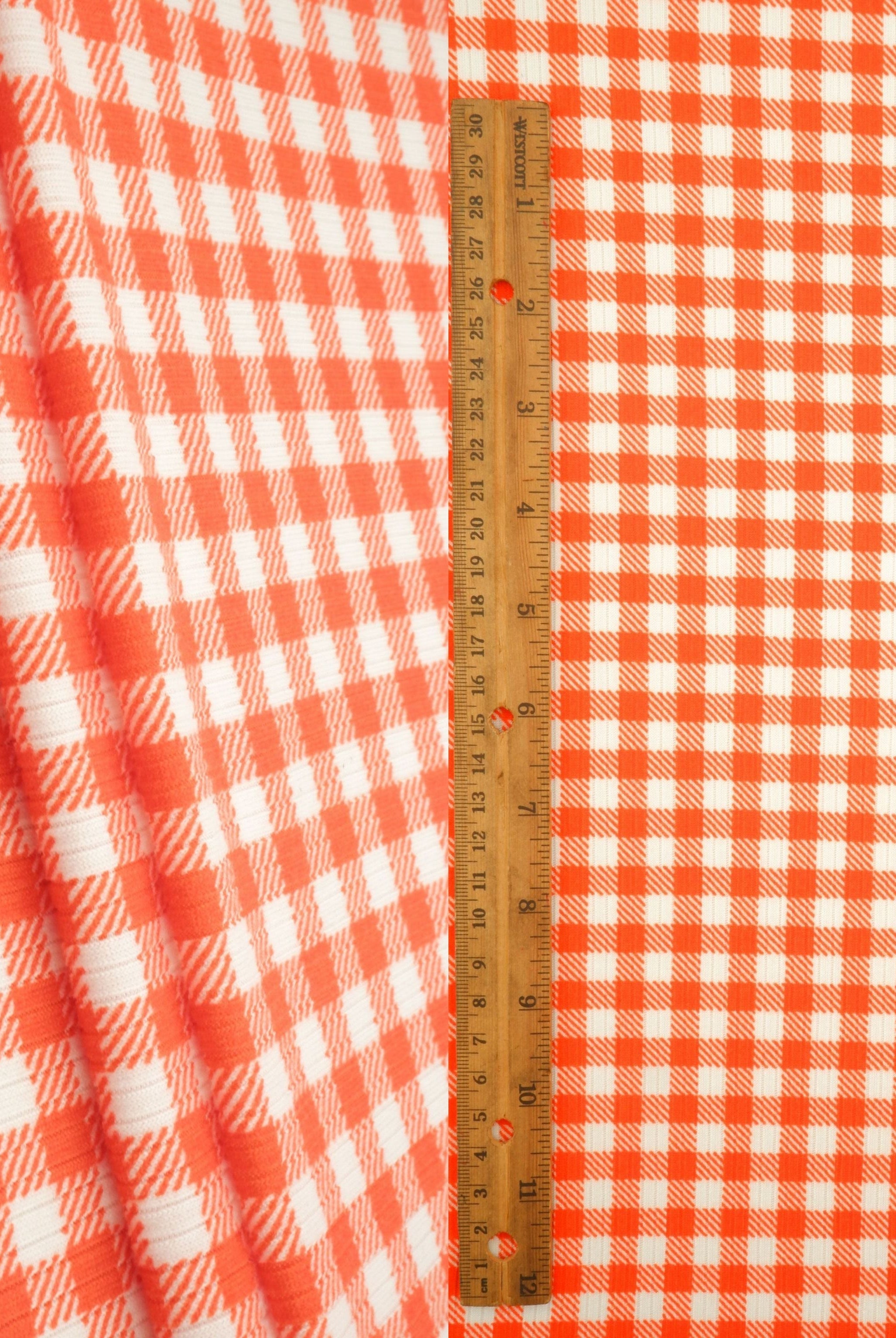 Gingham Print 4x2 Rib Knit Fabric - KNT3422-DU918