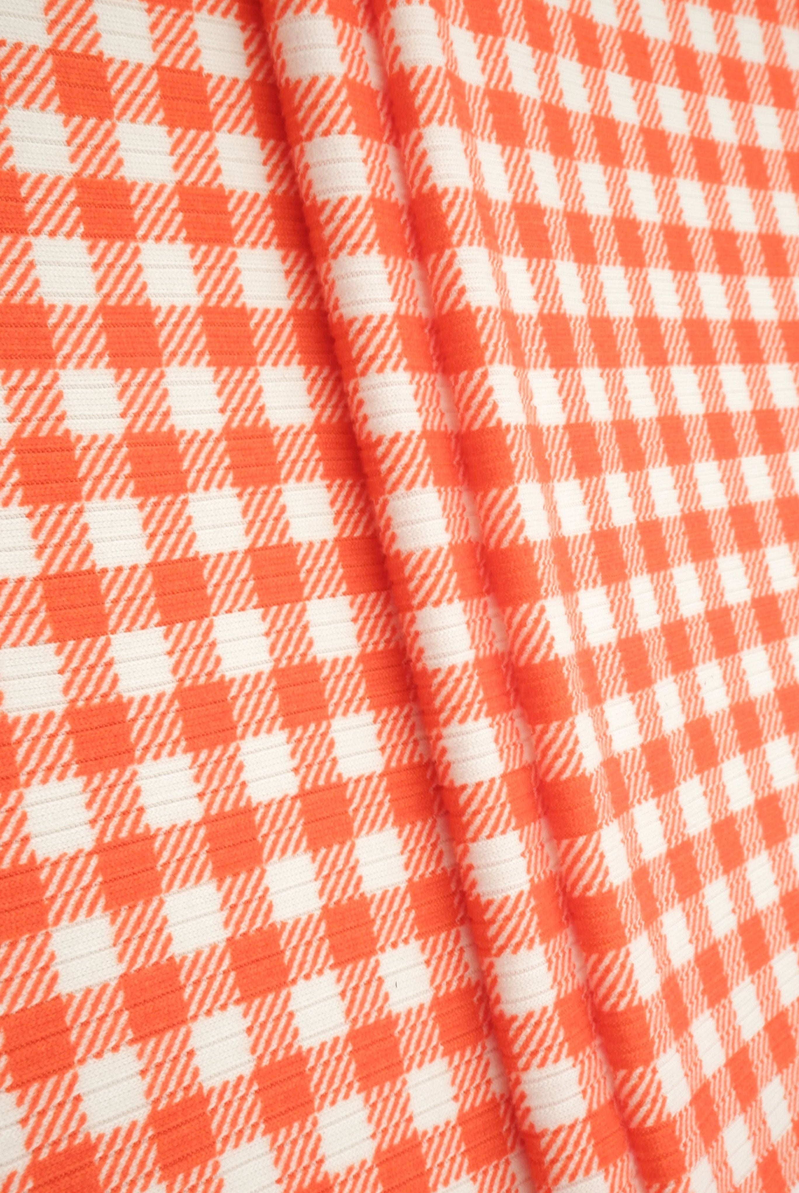 Gingham Print 4x2 Rib Knit Fabric - KNT3422-DU918