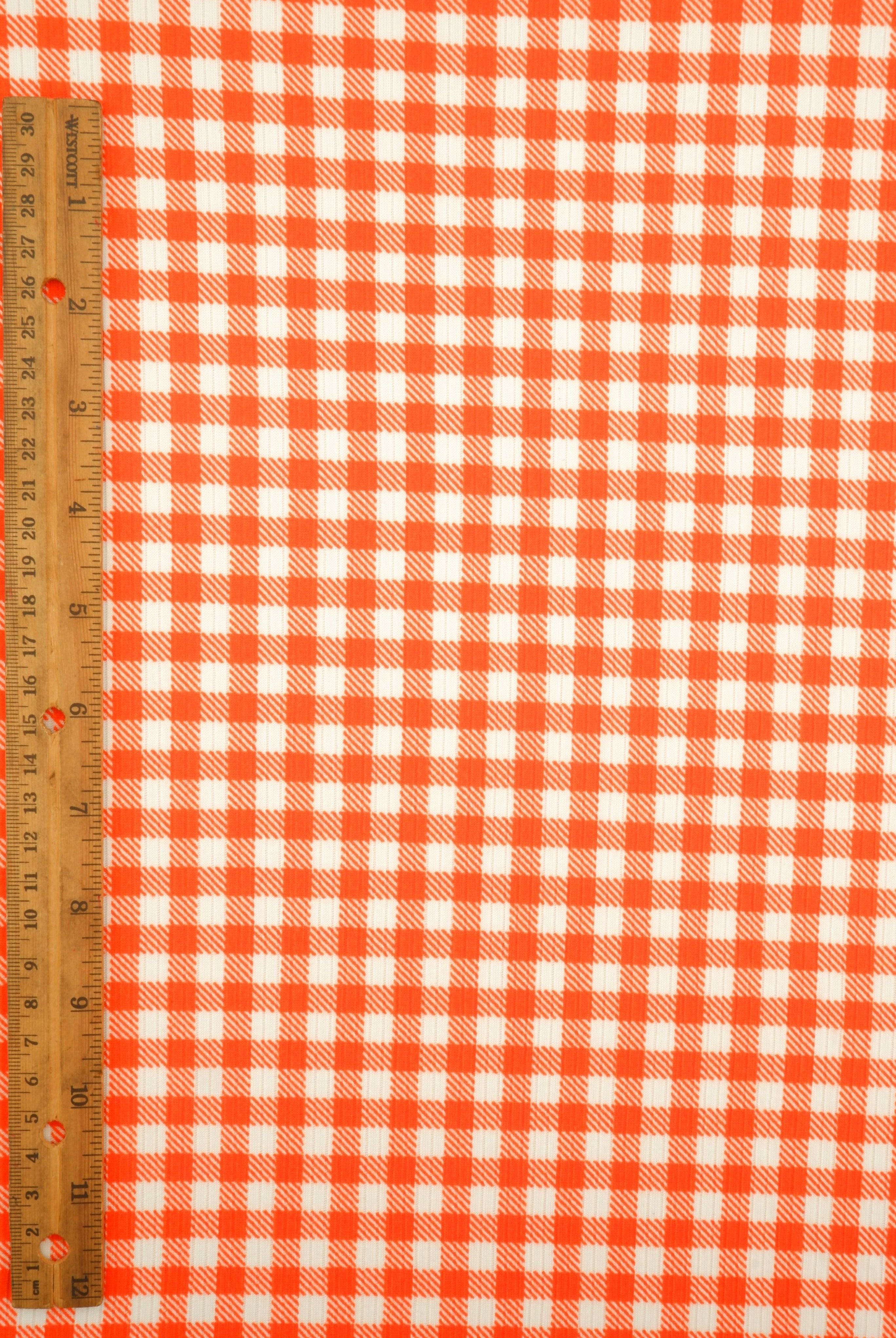 Gingham Print 4x2 Rib Knit Fabric - KNT3422-DU918