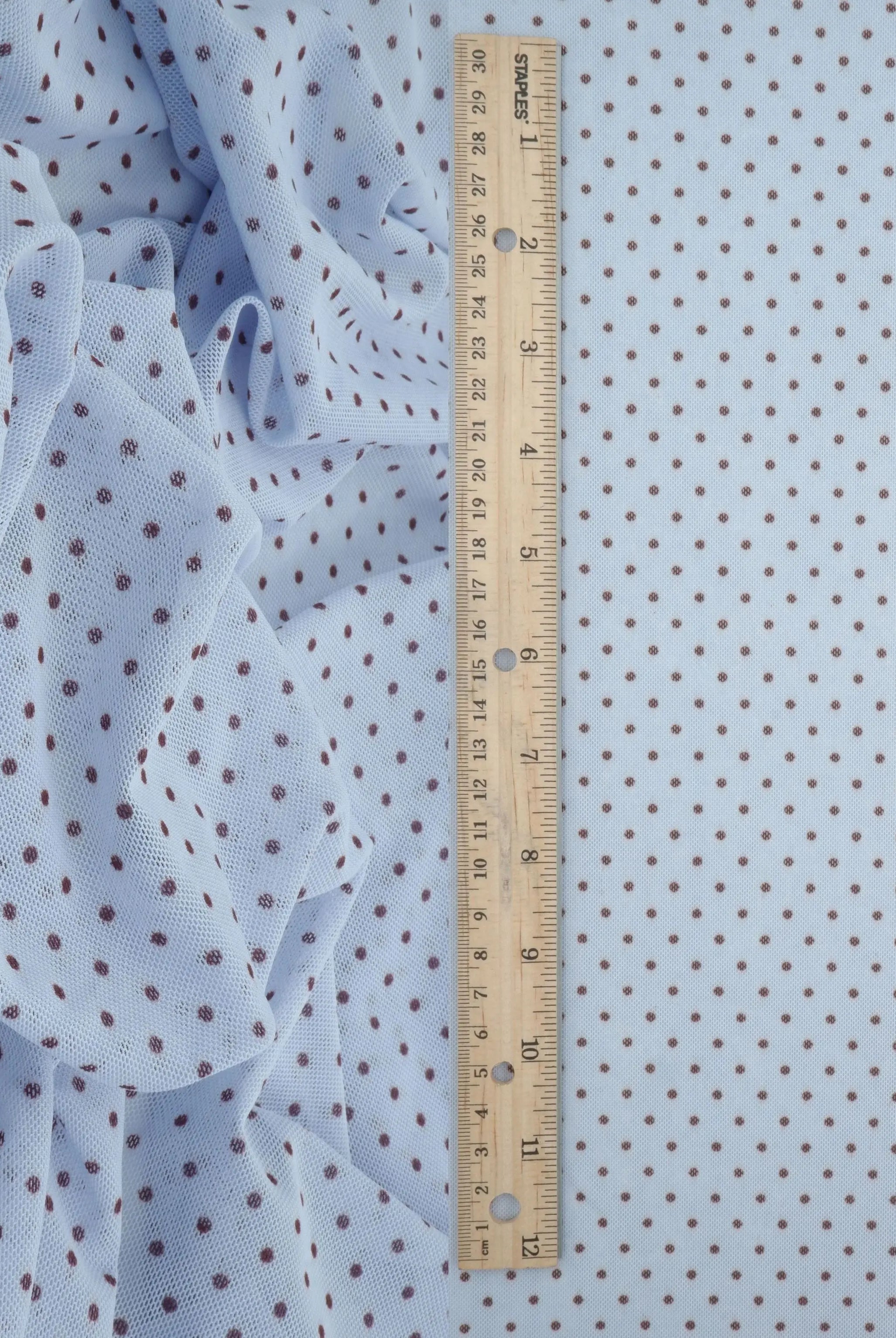 MESH-DU1614 BLUE/BROWN DOT MESH POLYESTER PRINT SPANDEX