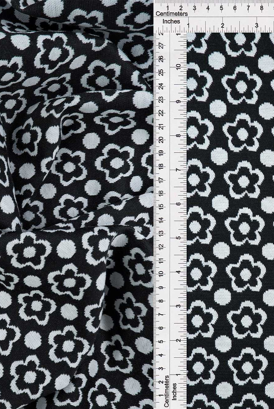 KNT4443 BLACK FLOWER BOTTOMS DOUBLE KNIT DRESS FLORAL JACQUARD OUTERWEAR PANTS POLYESTER SKIRTS SOLID SPANDEX STRETCH YARN DYED