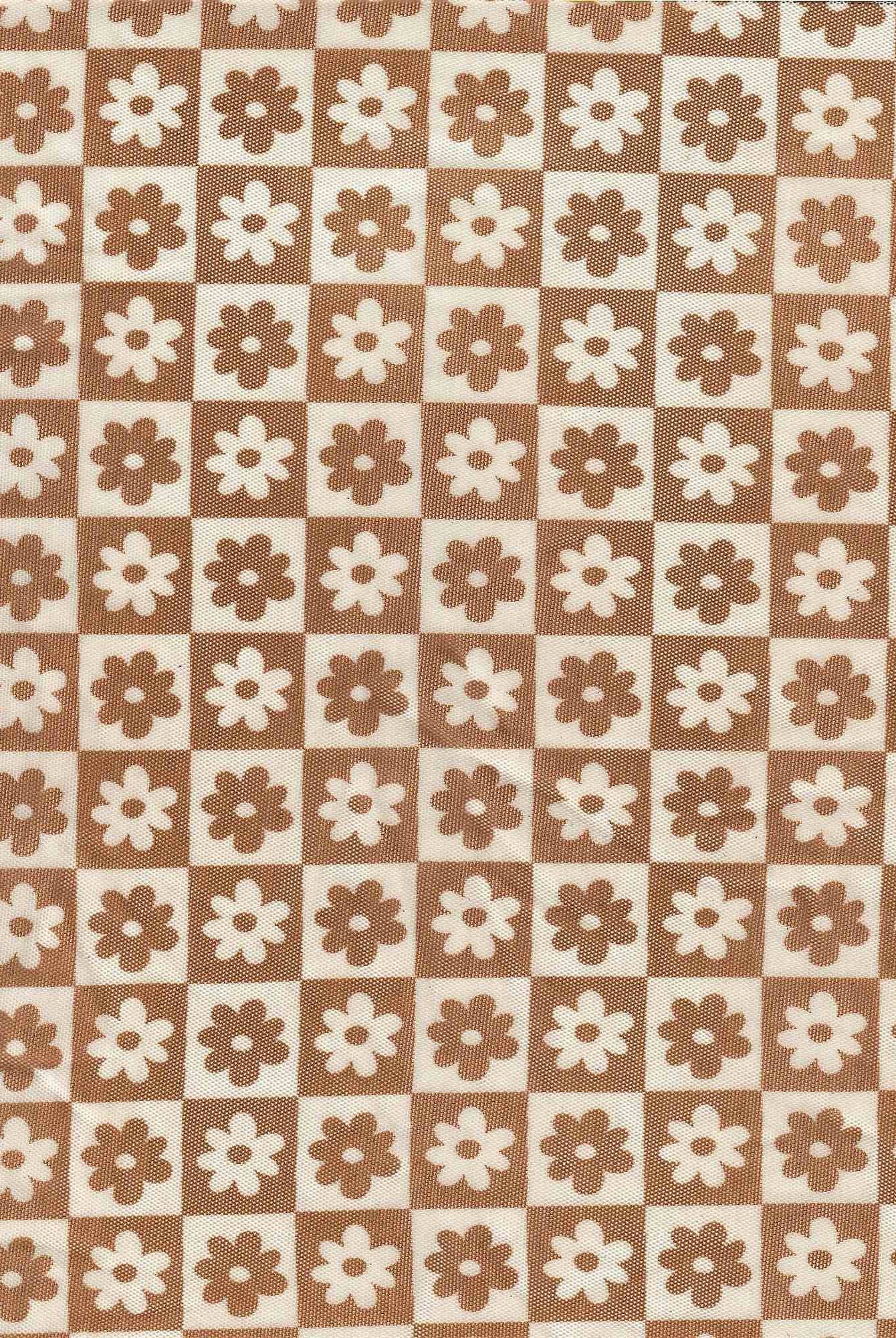 MESH-MS10017 CAMEL FLOWER BLOUSE BODYSUIT BROWN CAMI FLOCKING FLORAL GOLD LOUNGEWEAR MESH POLYESTER PRINT SPANDEX STRETCH TOPS TUNICS WHITE