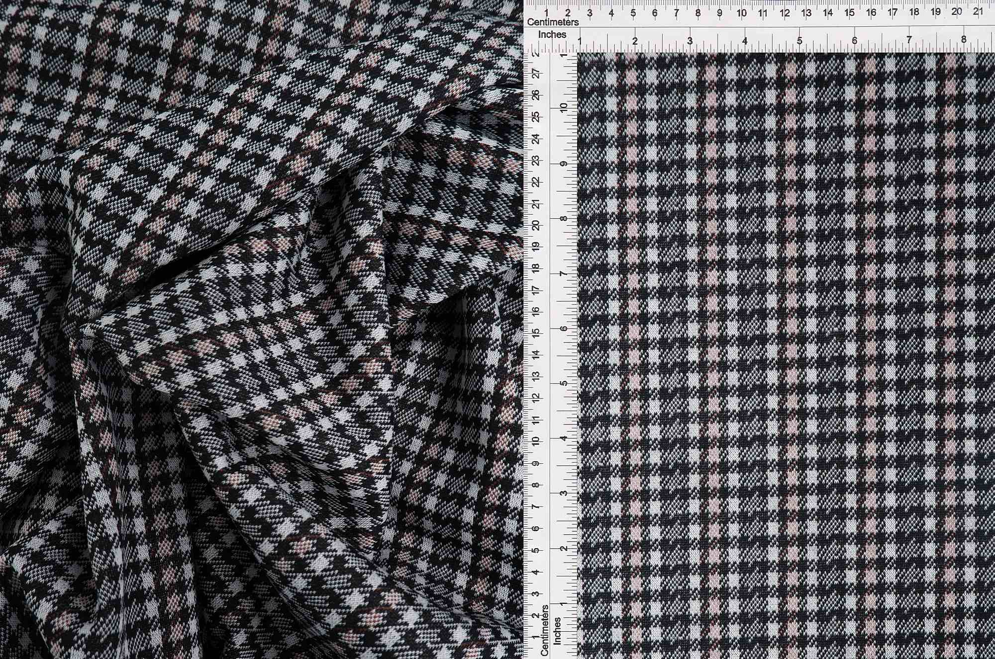 KNT4210 BLACK/BROWN LT DOUBLE KNIT DRESS JACQUARD OUTERWEAR PANTS PLAID POLYESTER RAYON SKIRTS SOLID-B SPANDEX STRETCH TUNICS YARN DYED