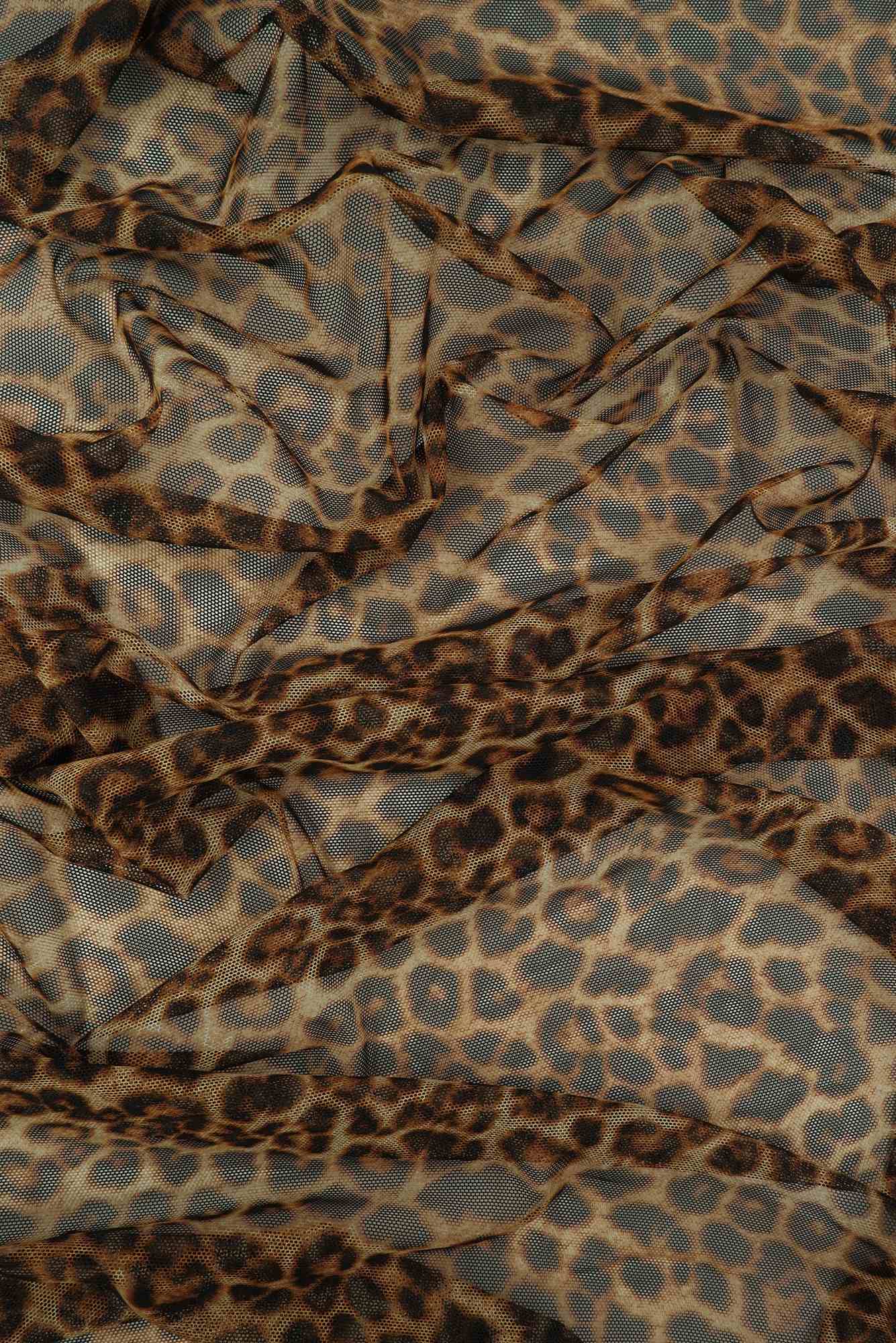 MESH-SE20351 BROWN ANIMAL BLACK BROWN LEOPARD MESH POLYESTER PRINT SPANDEX